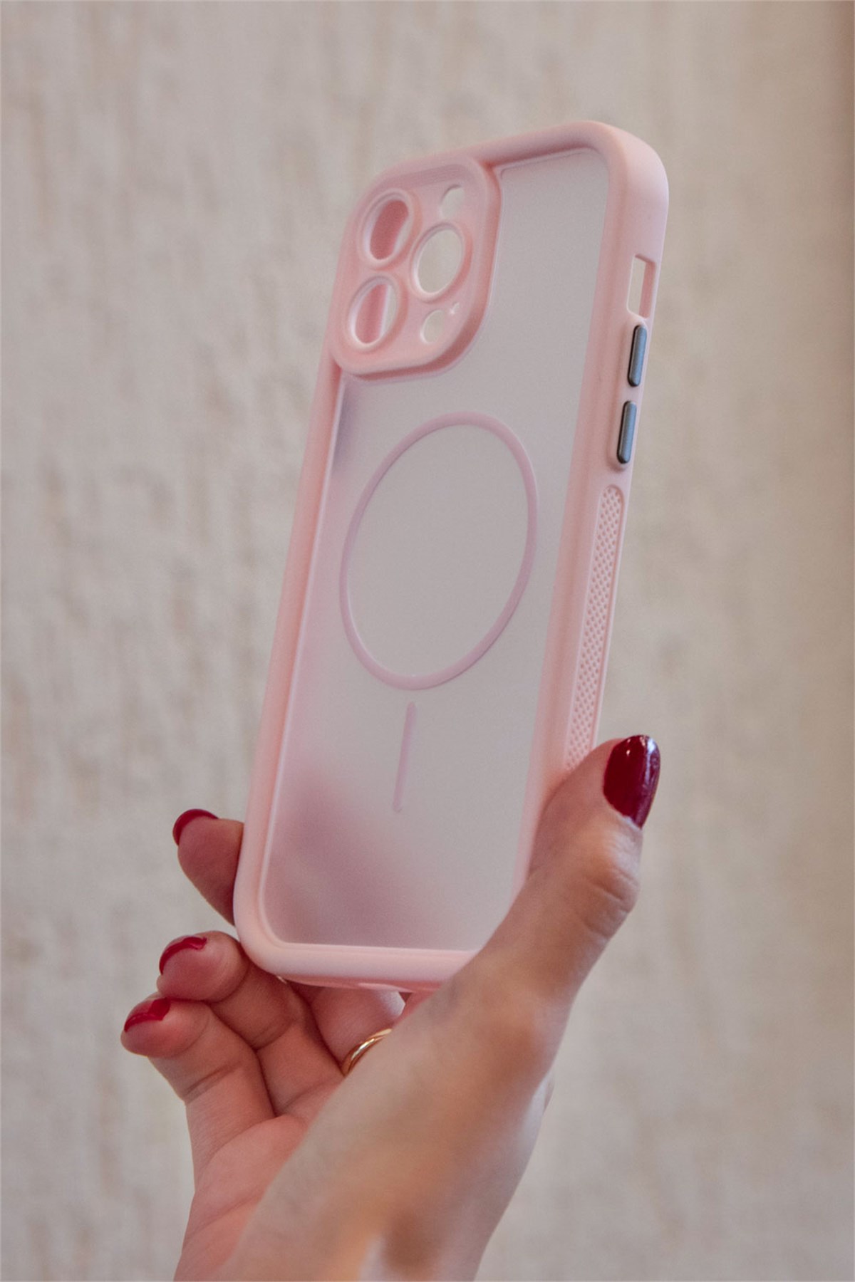 iPhone 14 Pro Max Kılıf – Kamera Korumalı – MagSafe Uyumlu – Pembe Renk – Mat Silikon Telefon Kılıfı