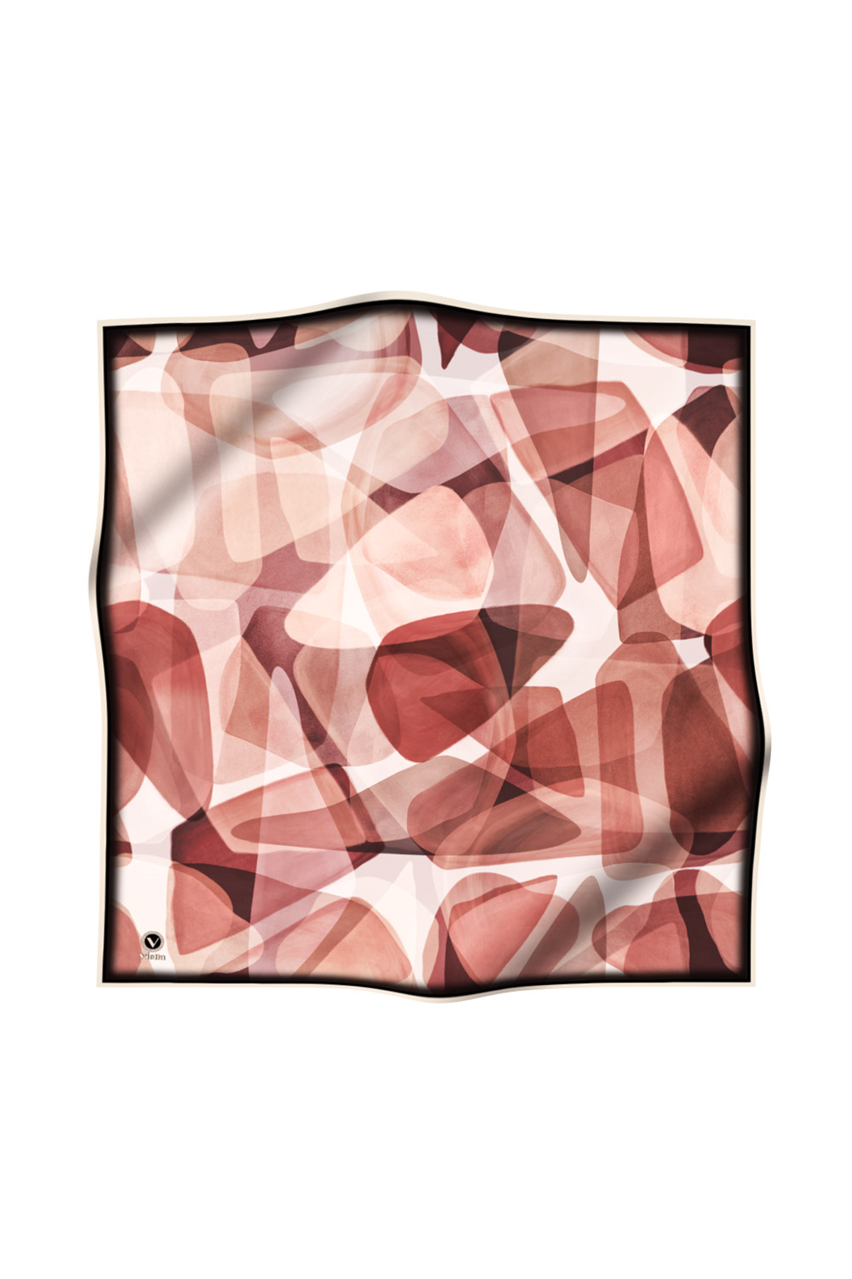 Twill Geometrik Batik Desenli Pudra Renkli 90x90 Eşarp (İpek İçermez) Kenar Dikiş Şekli El Dikişli