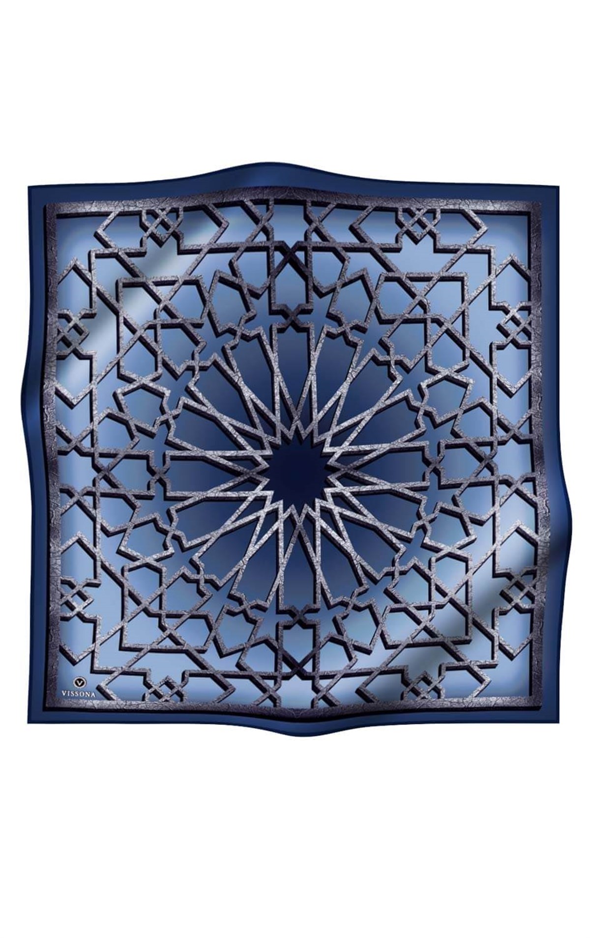 %100 Twill Türk Motifi  Desenli Bebe Mavisi Renkli 90x90 Eşarp Dikim Şekli: El Dikişi