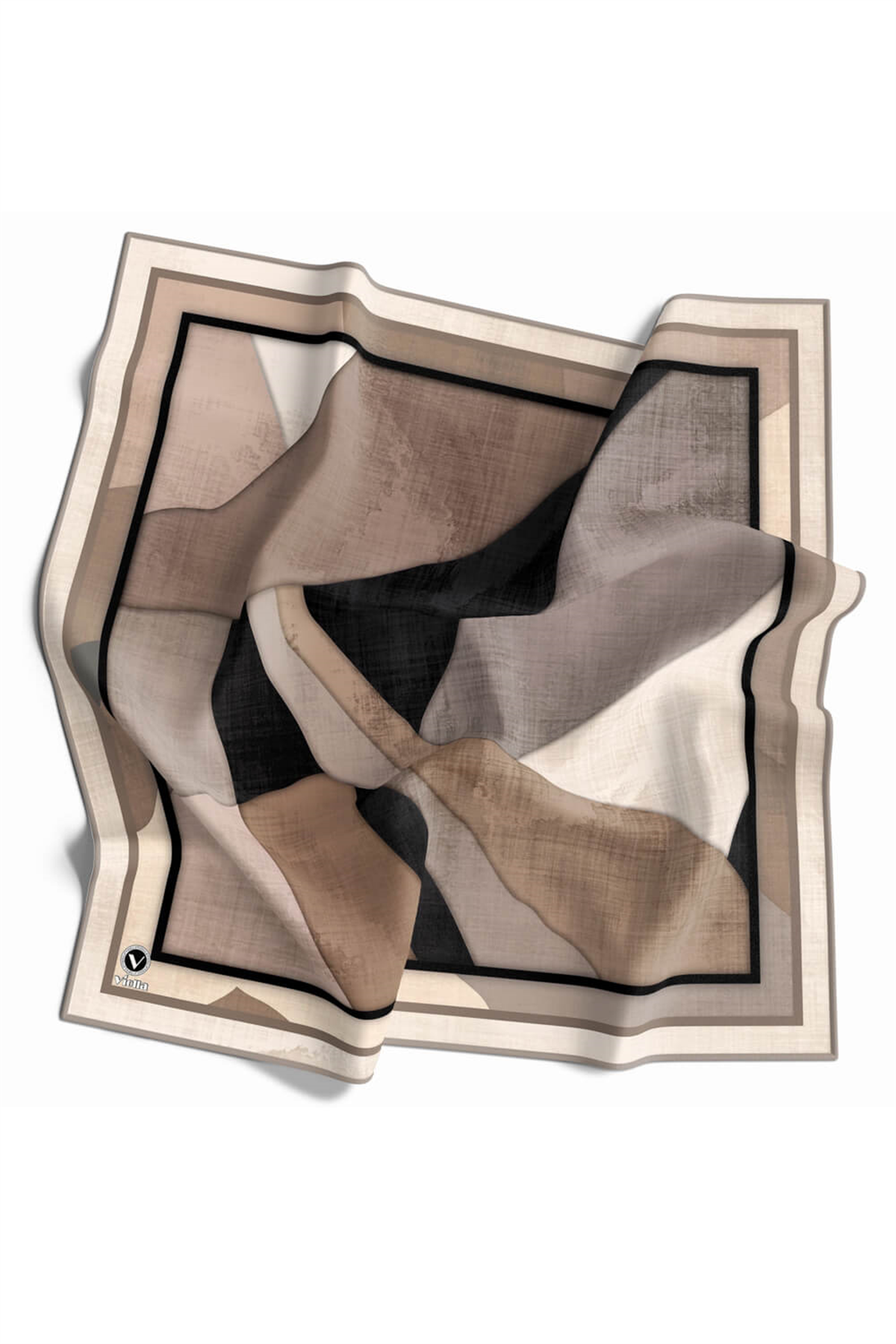 Twill Geometrik Desenli Taş Renkli 90x90 Eşarp (İpek İçermez) Kenar Dikiş Şekli El Dikişli