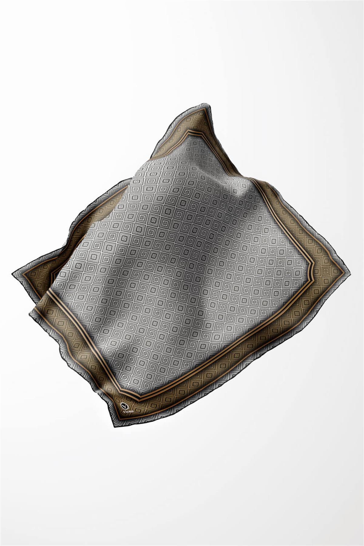 Twill Geometrik Çıtır Desenli Bej Renkli 90x90 Eşarp (İpek İçermez) Kenar Dikiş Şekli El Dikişli
