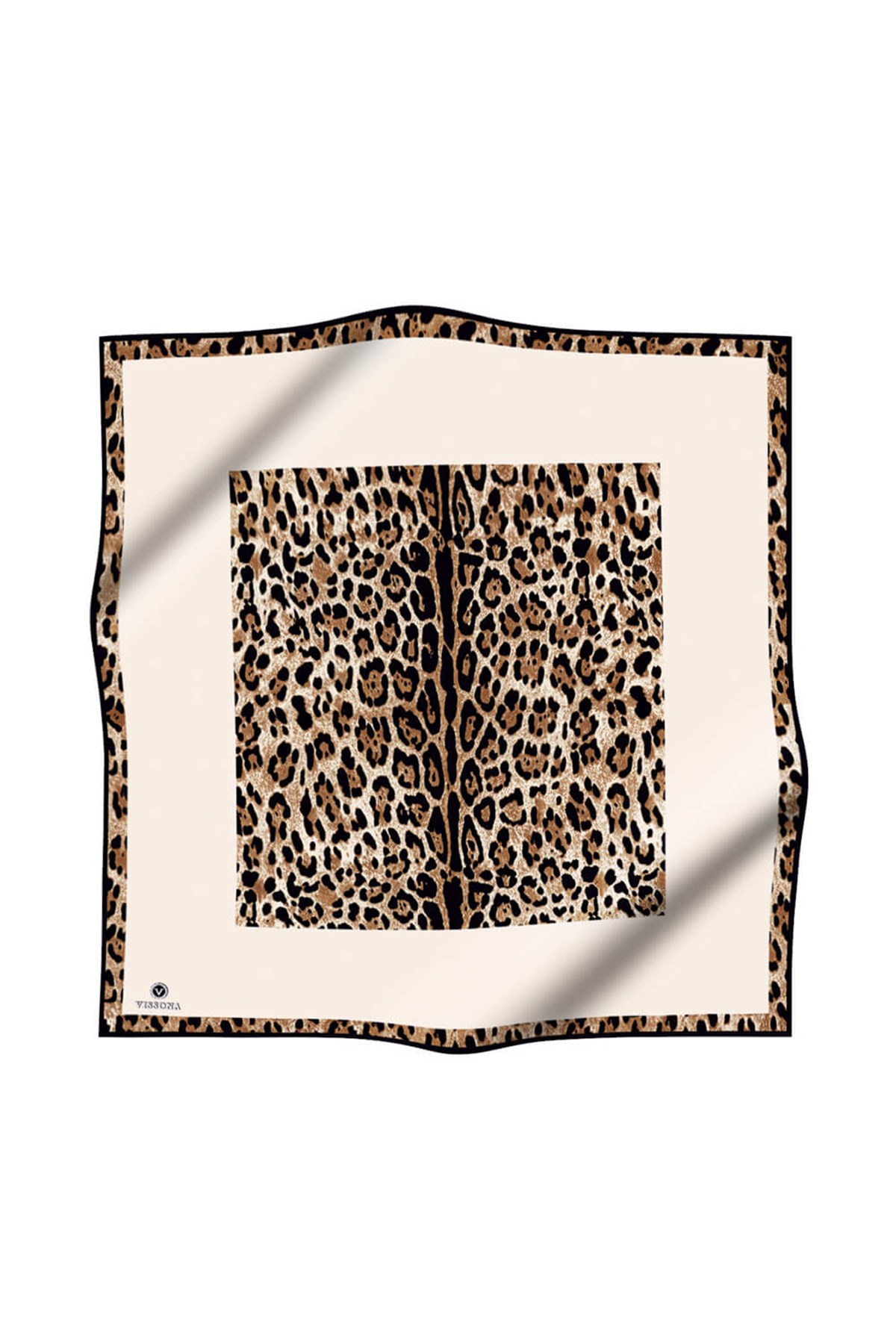 %100 Twill İpek Leopar Desenli Krem Renkli 90x90 Eşarp Dikim Şekli : El Dikişi