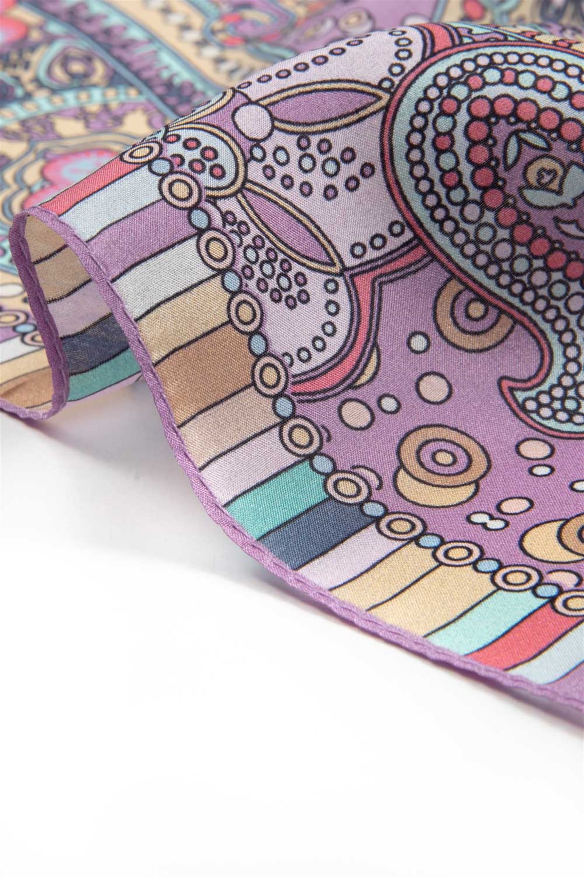 100% İpek Etro Desenli Mürdüm Renkli 92x210 Şal