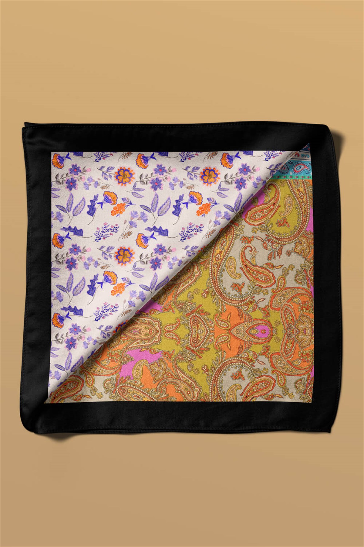 Violla G68 Kadın Mor Beyaz Etnik Desenli 55x55 Bandana