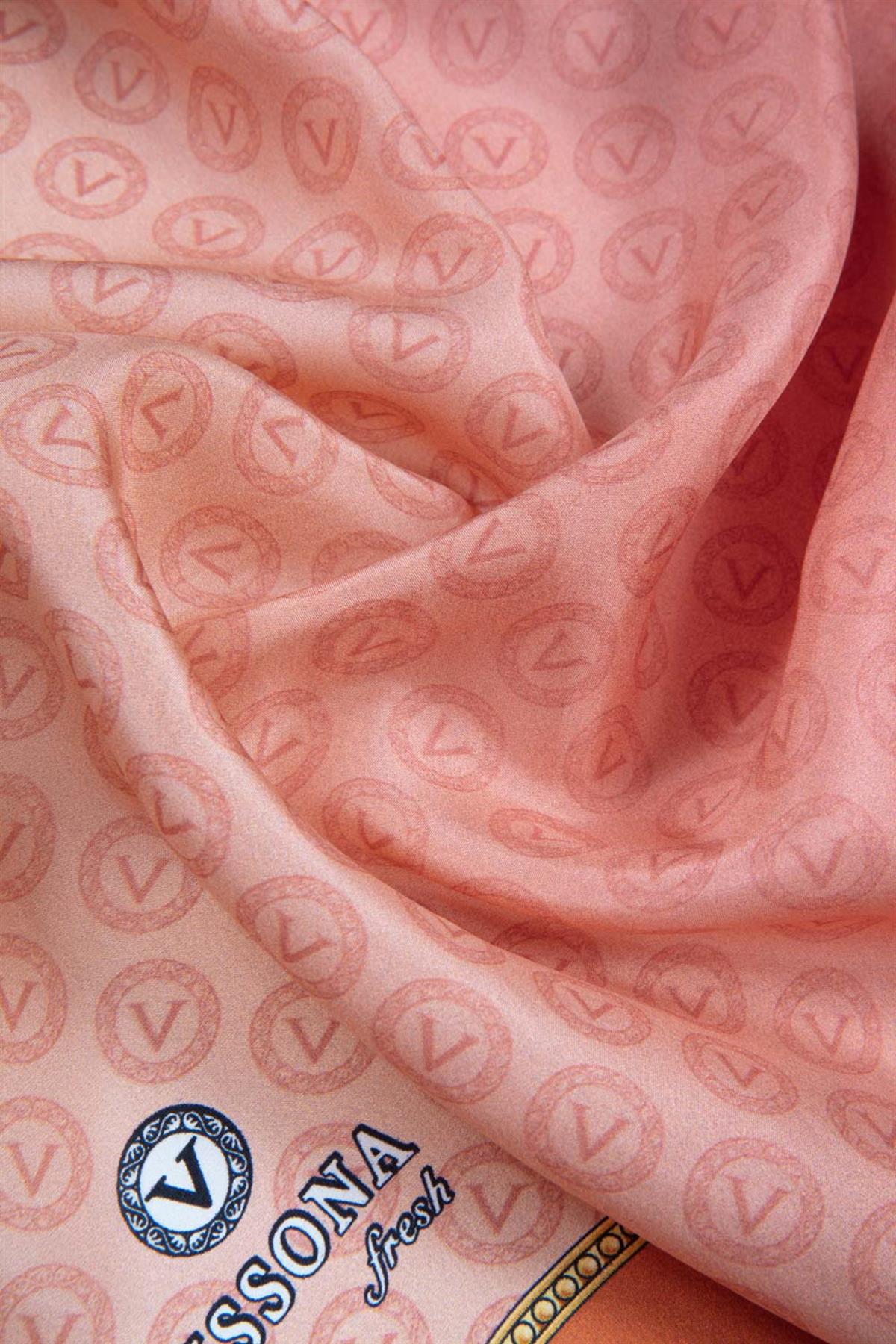 %100 İpek Degradeli Ve Monogram Desenli Taba - Gold Renkli 92x210 Şal