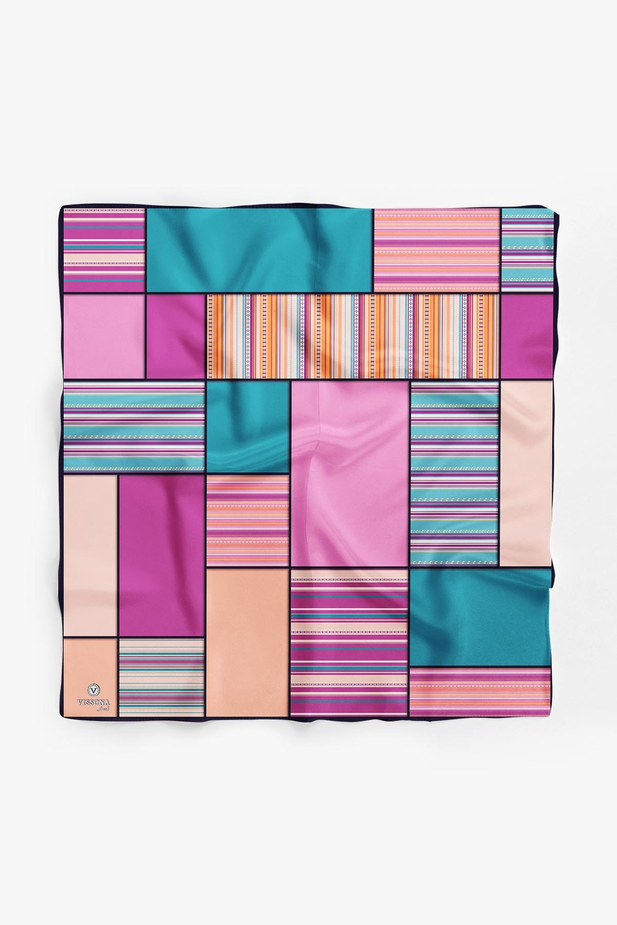 %100 İpek Kadın Geometrik Desenli Bandana 80x80