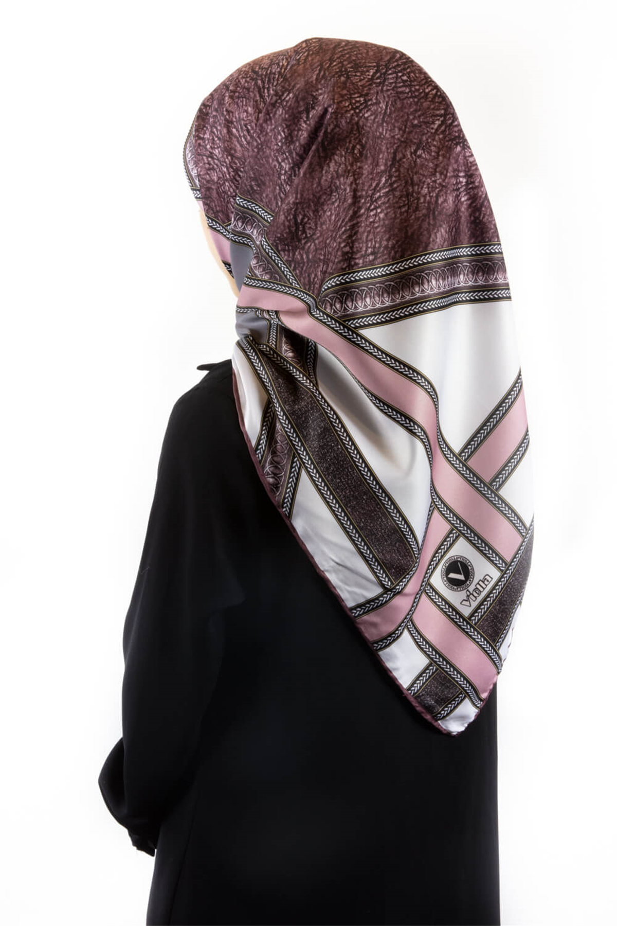 Twill Bordür Taş Desenli Pudra Renkli 90x90 Eşarp (İpek İçermez) Kenar Dikiş Şekli El Dikişli