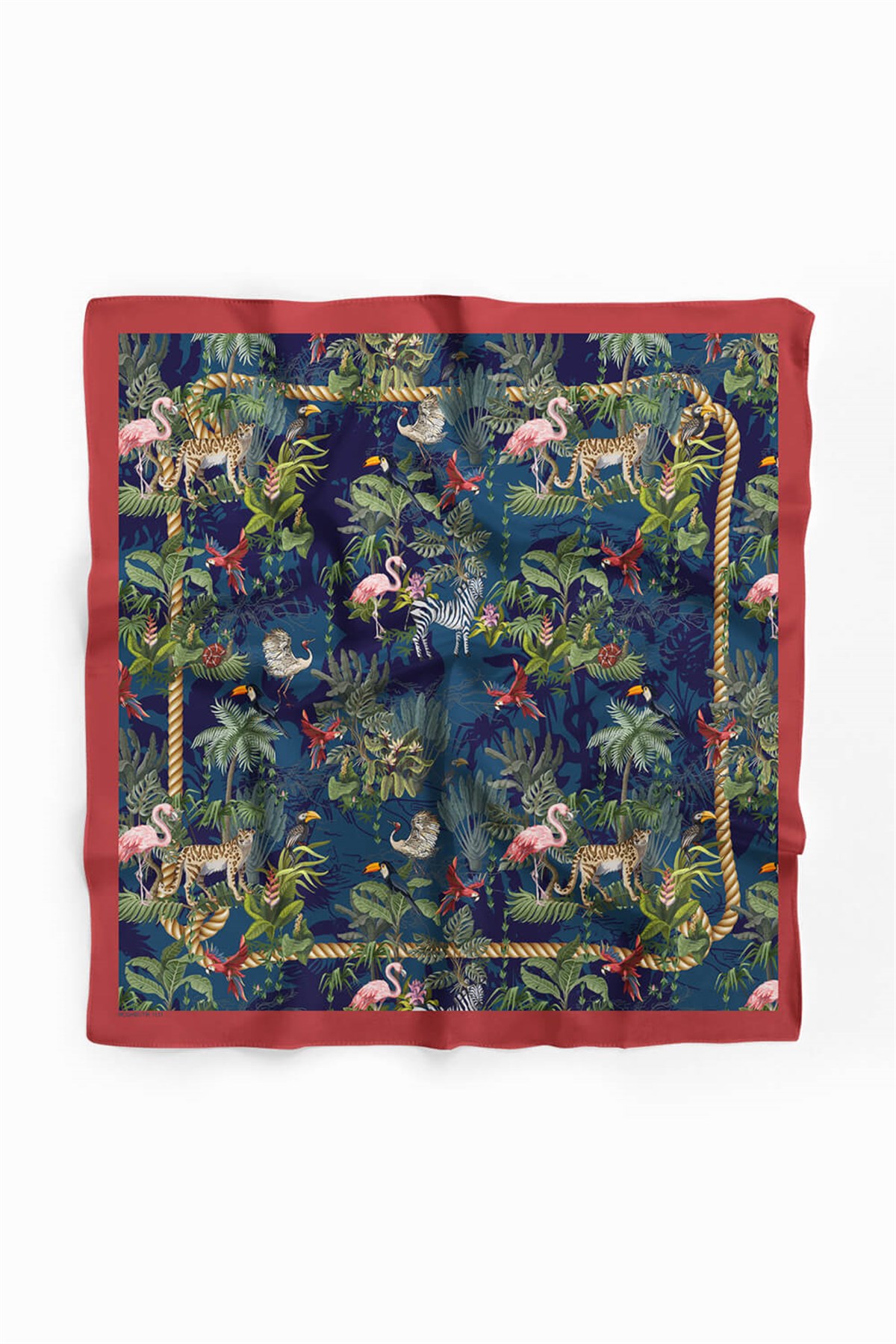 Violla Kadın Lacivert Yeşil Flamingo Desenli 50x50 Bandana HYL DG01131-22