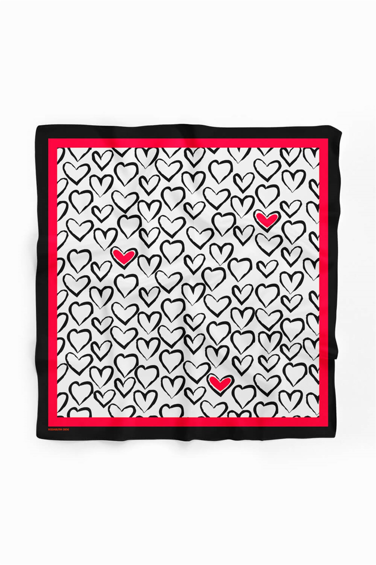 Violla B57 Kadın Kırmızı Beyaz Sİyah Heart Desenli 50x50 Bandana