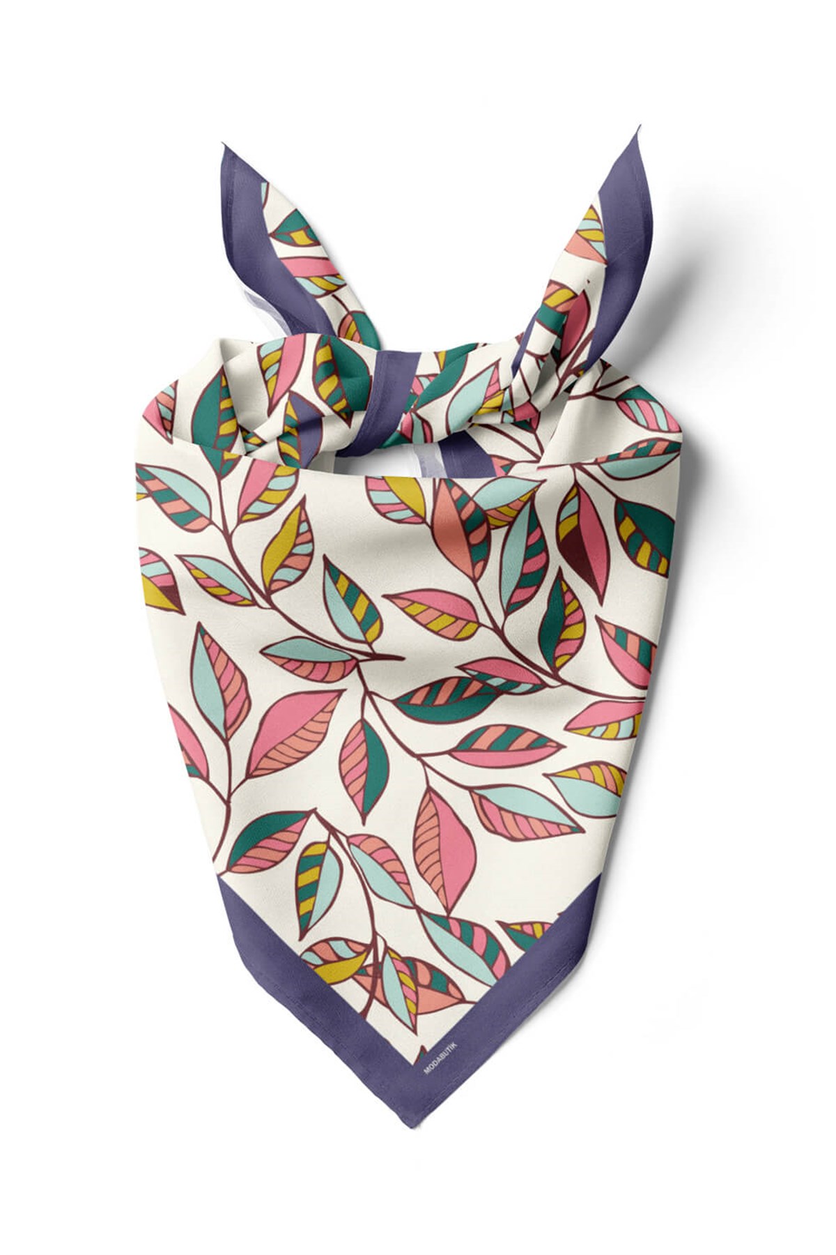 Violla Y49 Kadın Yaprak Desenli Bandana 50x50 Turuncu Beyaz Yeşil DG0452-22