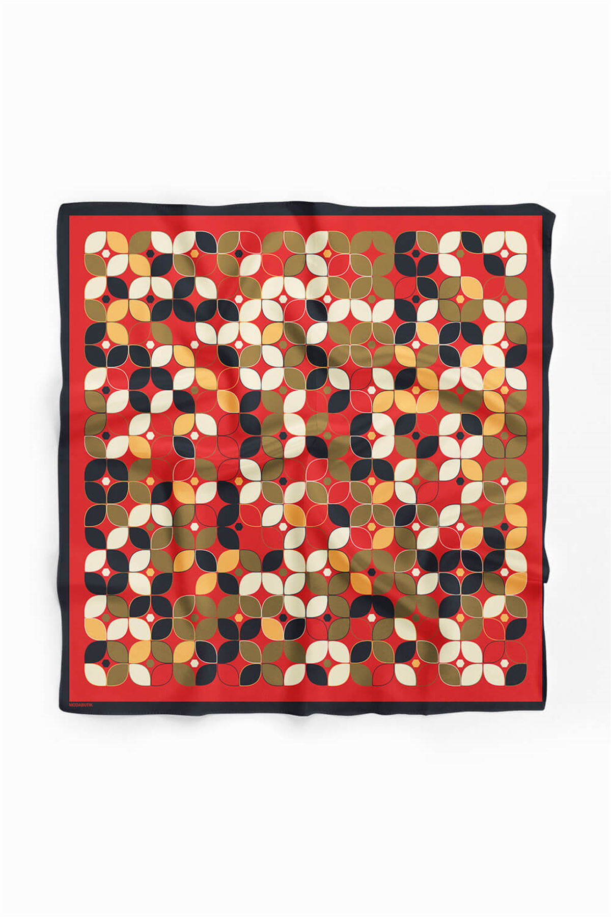 C120 Kadın Kırmızı  Sarmal Yaprak Desenli 50x50 Bandana HYL DG0747-22