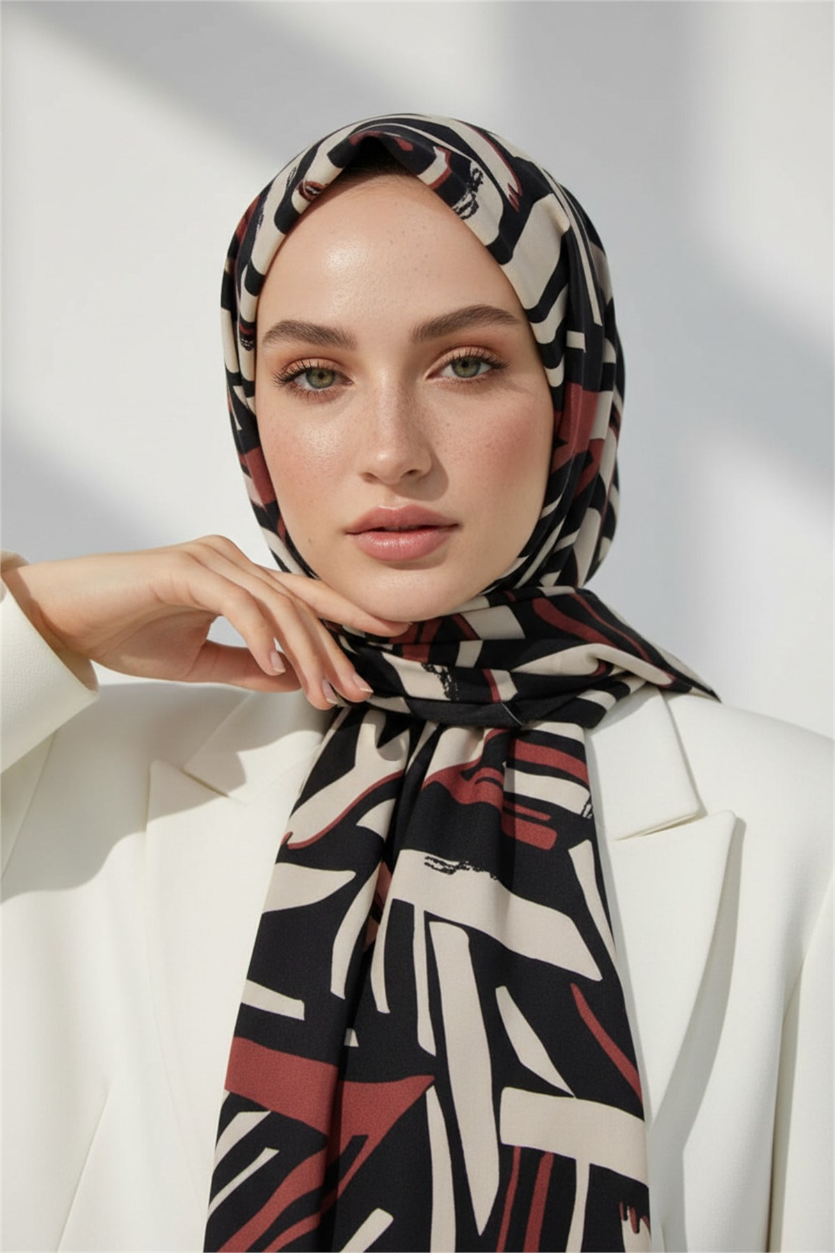 KREP ÇİZGİ DESENLİ GÜL KURUSU RENKLİ 75X195 KIRIŞMAZ ŞAL