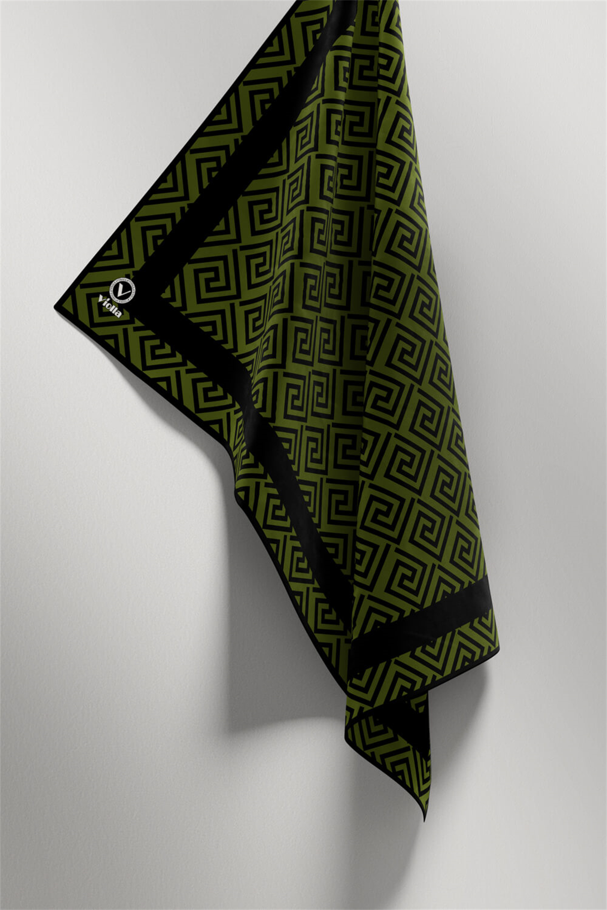 Twill Minimalist Desenli Haki Yeşili Renkli 90x90 Eşarp (İpek İçermez) Kenar Dikiş Şekli El Dikişli