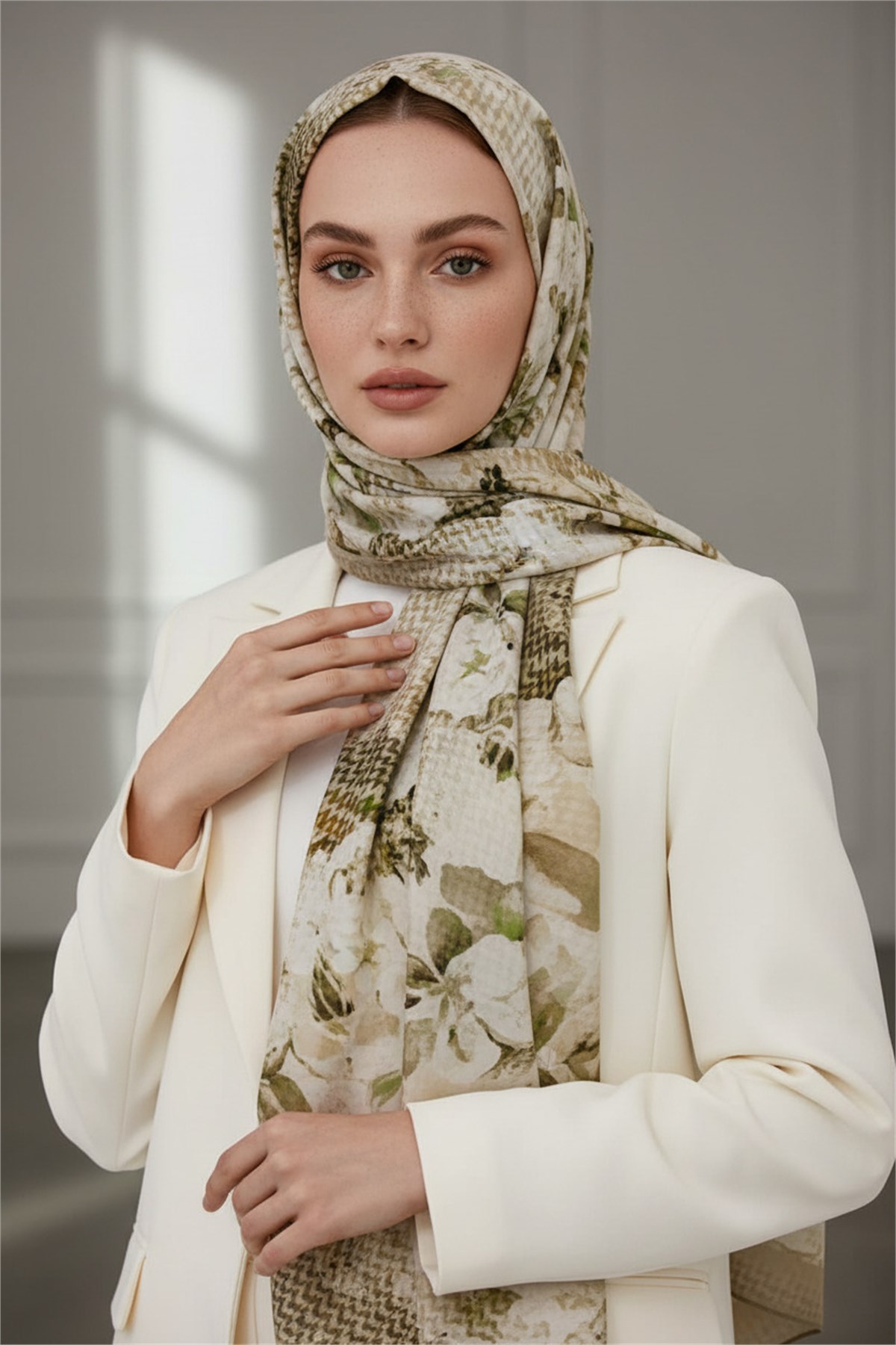 KREP EKOSELİ SONBAHAR DESENLİ BEJ RENKLİ 75X195 KIRIŞMAZ ŞAL