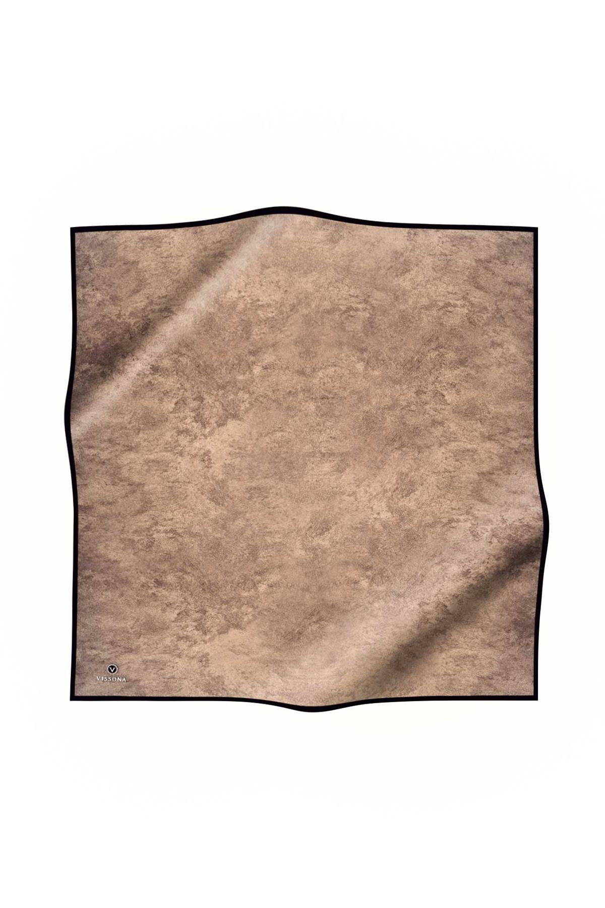 %100 Twill İpek Doku Desenli Vizon Renkli 90x90 Eşarp Dikim Şekli : El Dikişi