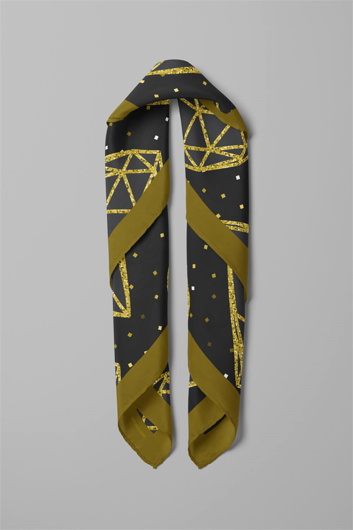 Y26 Kadın Pırlanta Desenli Bandana 50x50 Siyah Sarı DG0393-22