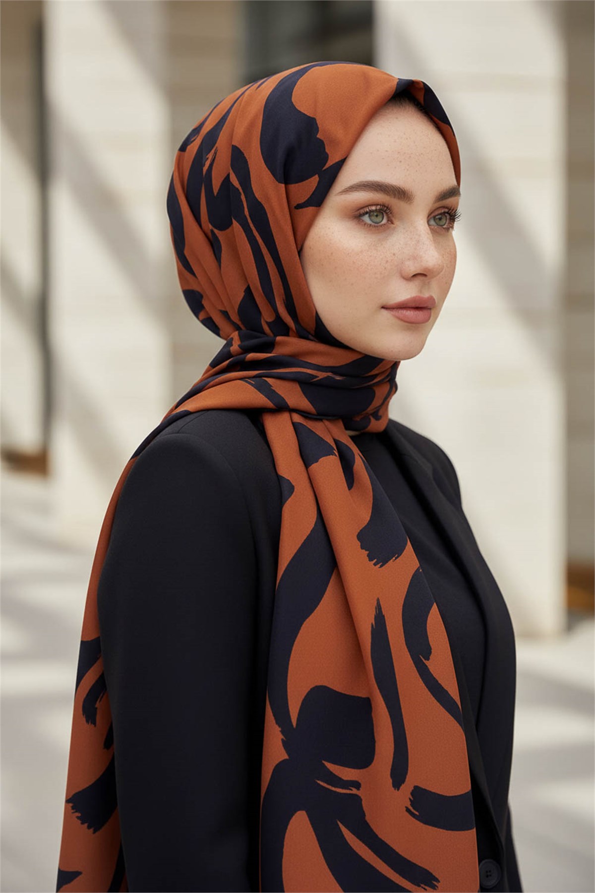 KREP FIRÇA DARBESİ DESENLİ TABA RENKLİ 75X195 KIRIŞMAZ ŞAL