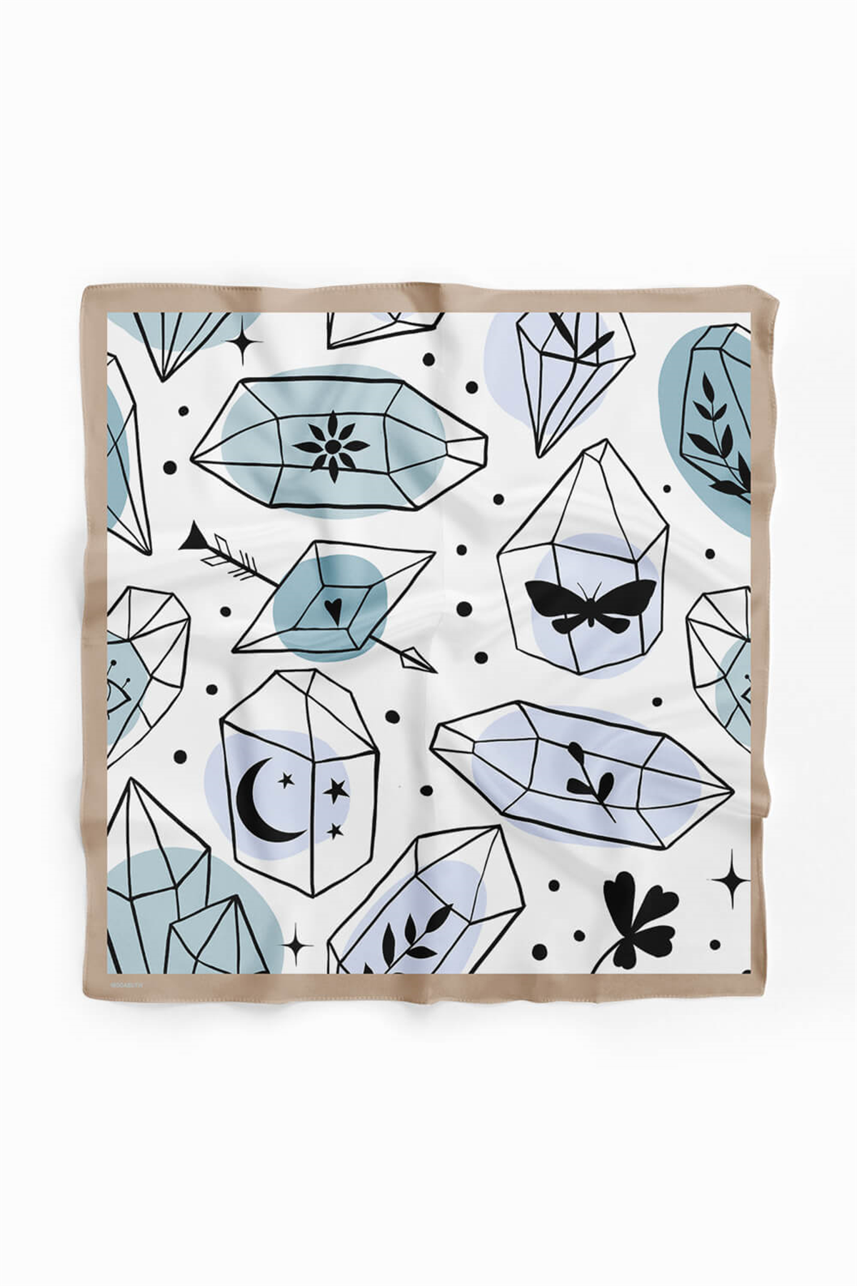 Y11 Kadın Geometrik Desenli Bandana 50x50 Siyah Beyaz Mavi DG0474-22