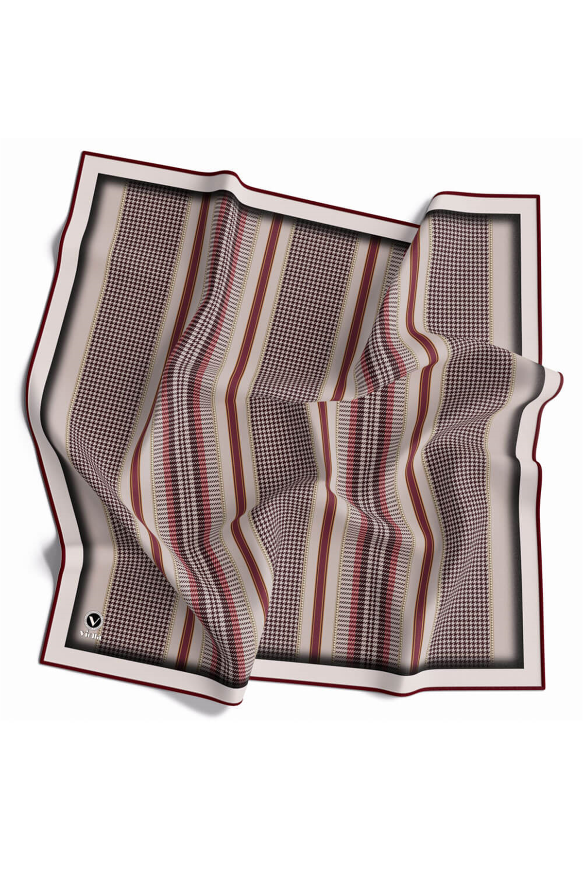 Twill Kazayaklı Şerit Desenli Bej Renkli 90x90 Eşarp (İpek İçermez) Kenar Dikiş Şekli El Dikişli