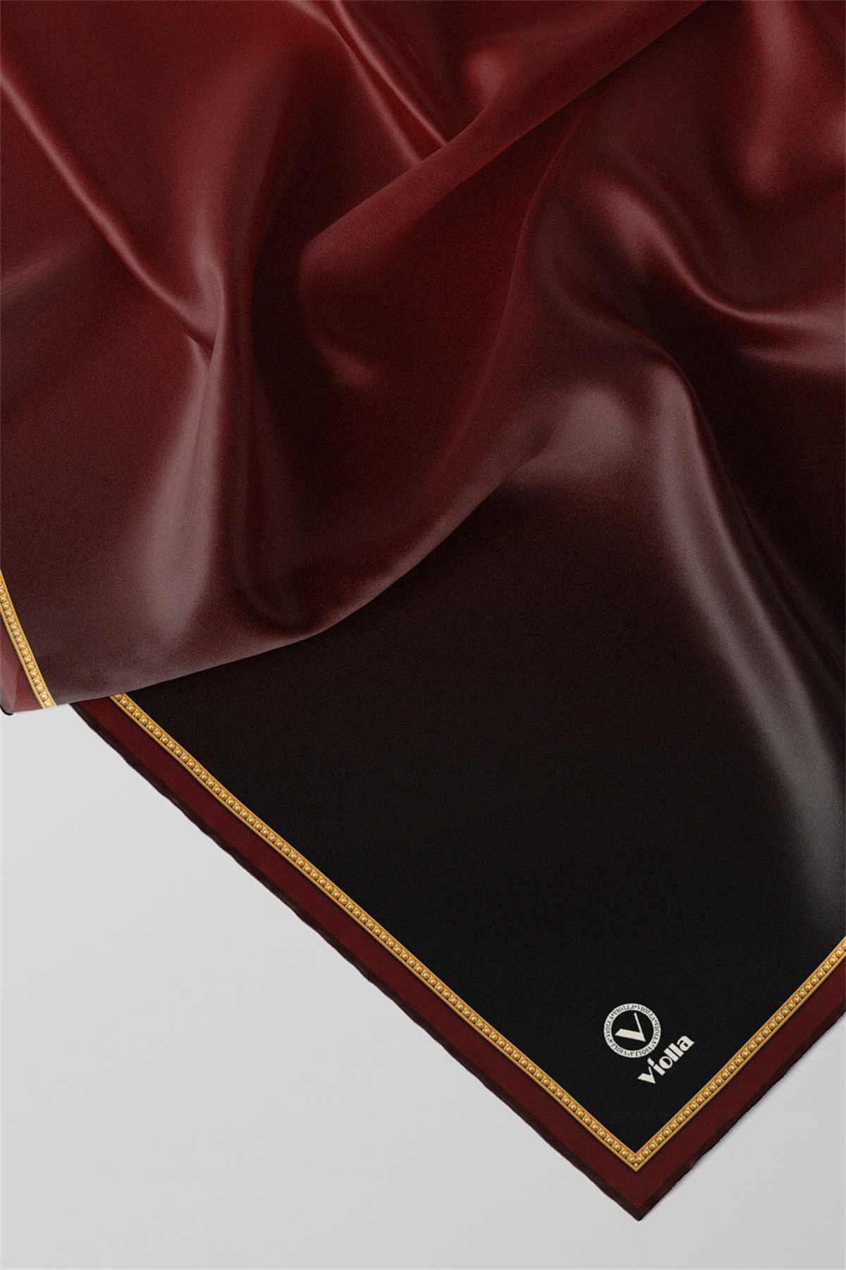 Twill Degrade Desenli Bordo Renkli 90x90 Eşarp (İpek İçermez) Kenar Dikiş Şekli El Dikişli