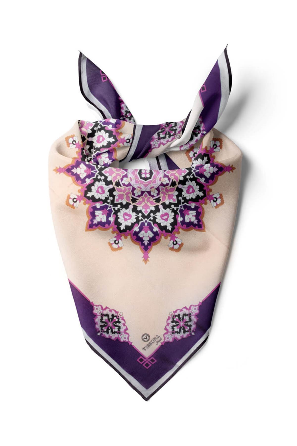 %100 İpek Kadın Desenli Bandana 80x80