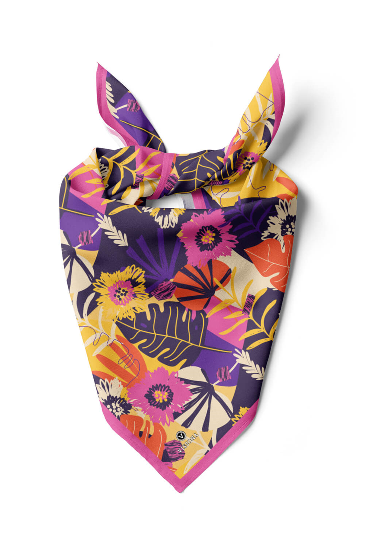 Saten İpek Yaprak Desenli Kadın Bandana