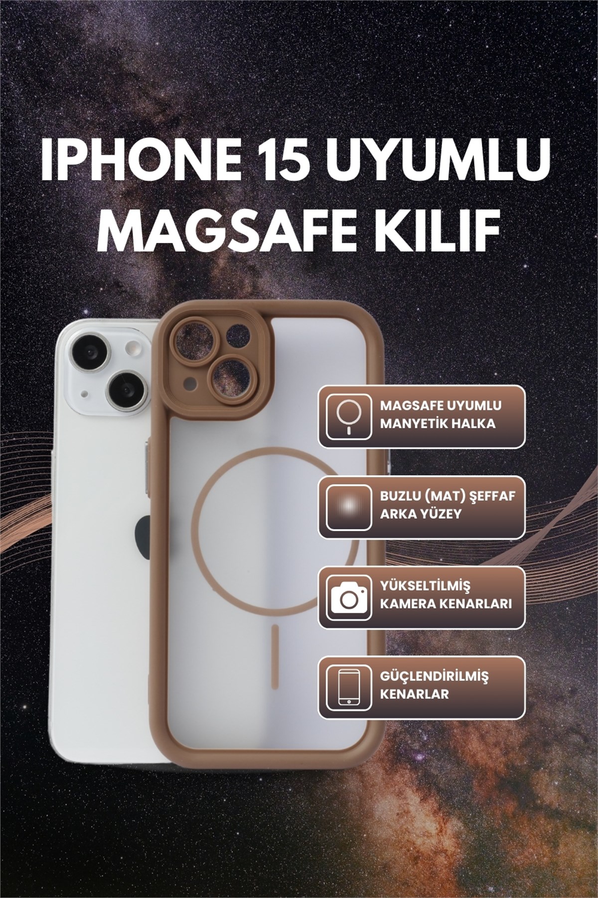 iPhone 15 Kılıf – Kamera Korumalı – MagSafe Uyumlu – Haki Renk – Mat Silikon Telefon Kılıfı