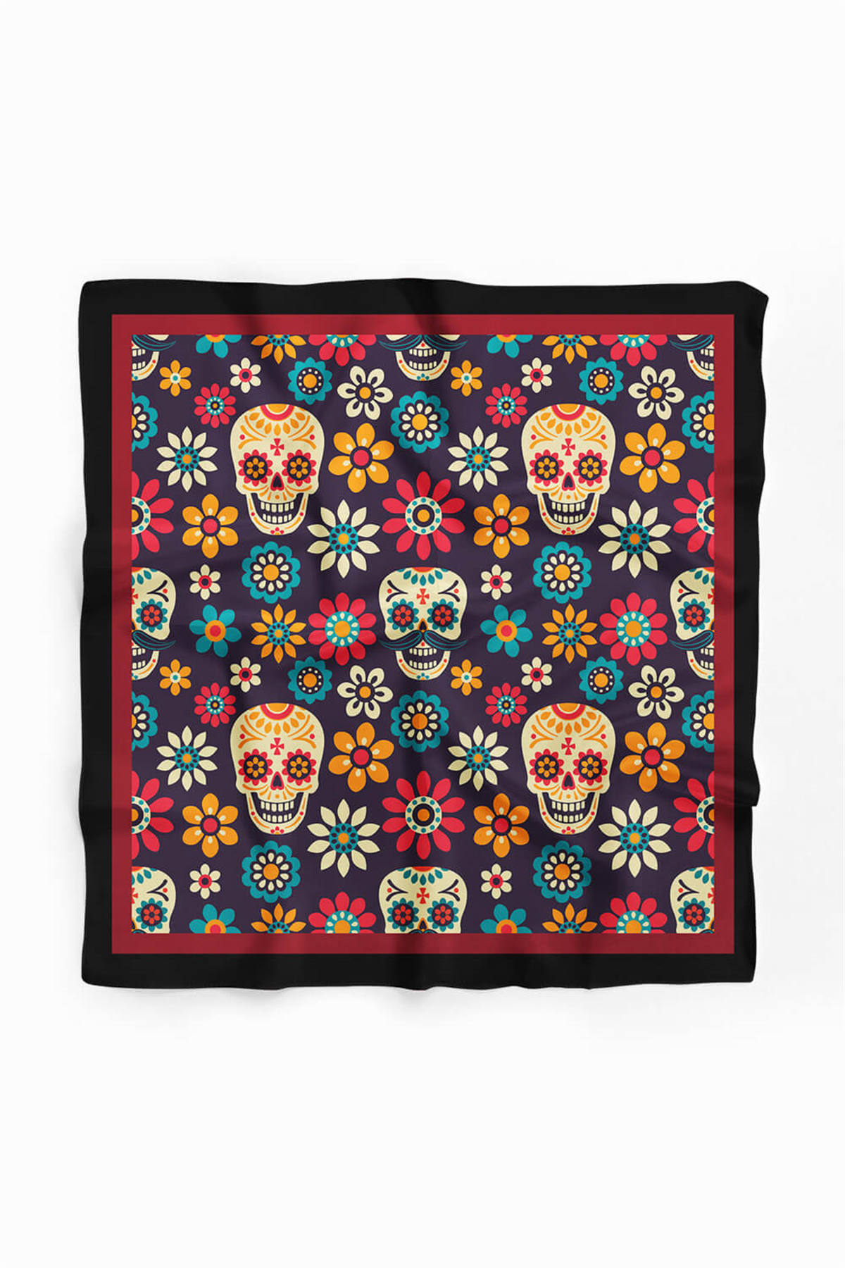 B53 Kadın Mor Skull  Desenli 50x50 Bandana HYL DG0702-22