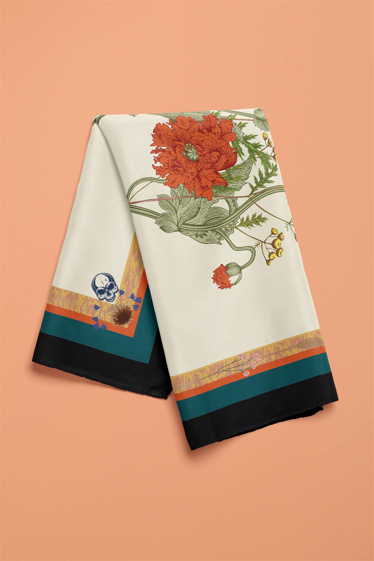 Violla B30 Kadın Krem Çiçek Desenli 50x50 Bandana