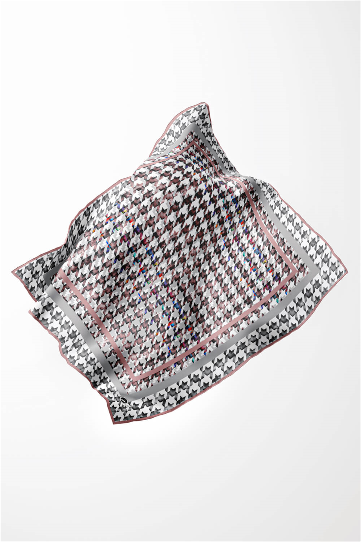 Twill Kazayağı Desenli Pudra Renkli 90x90 Eşarp (İpek İçermez) Kenar Dikiş Şekli El Dikişli