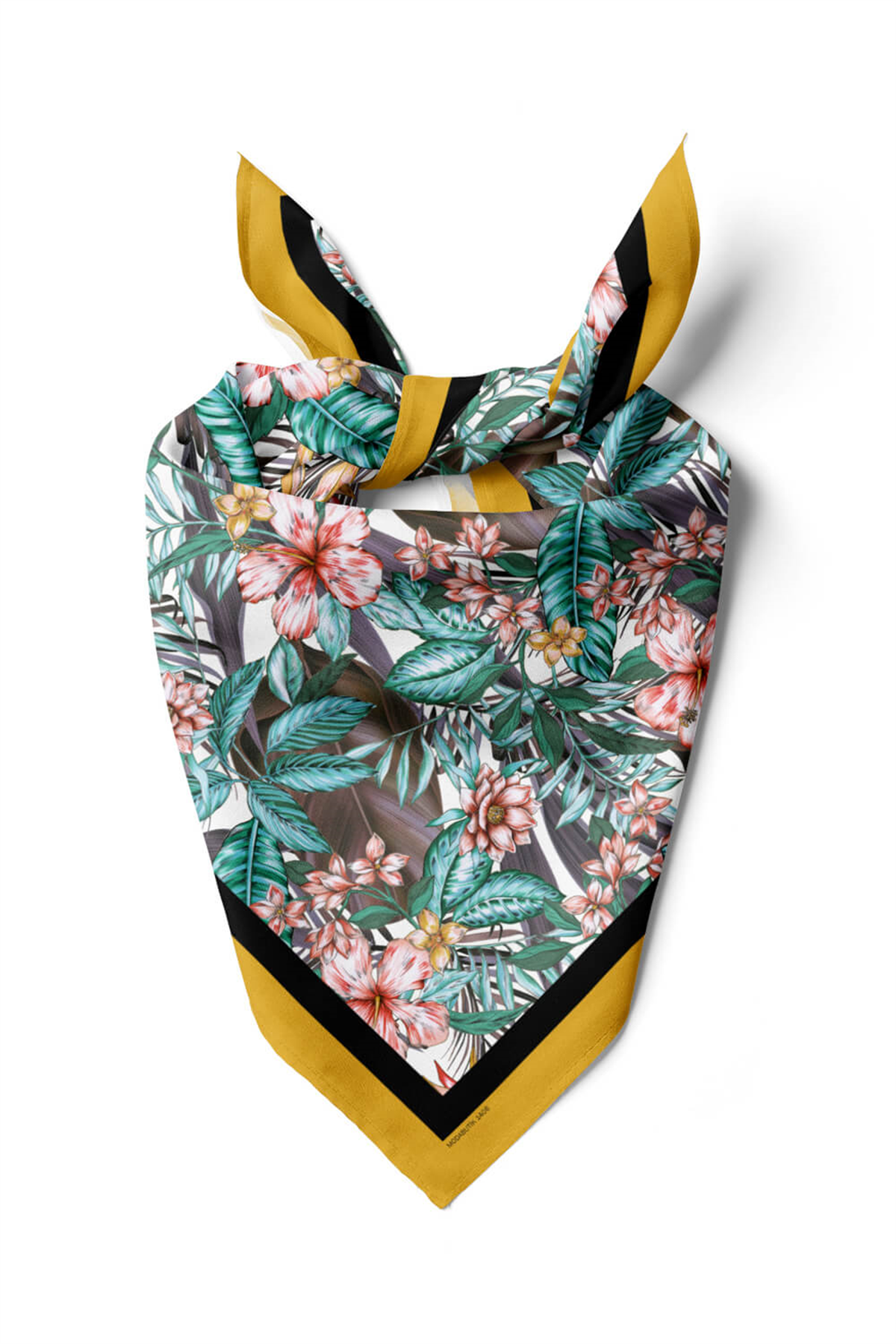 Z11 Kadın Kırmızı Yeşil Yaprak Desenli 50x50 Bandana