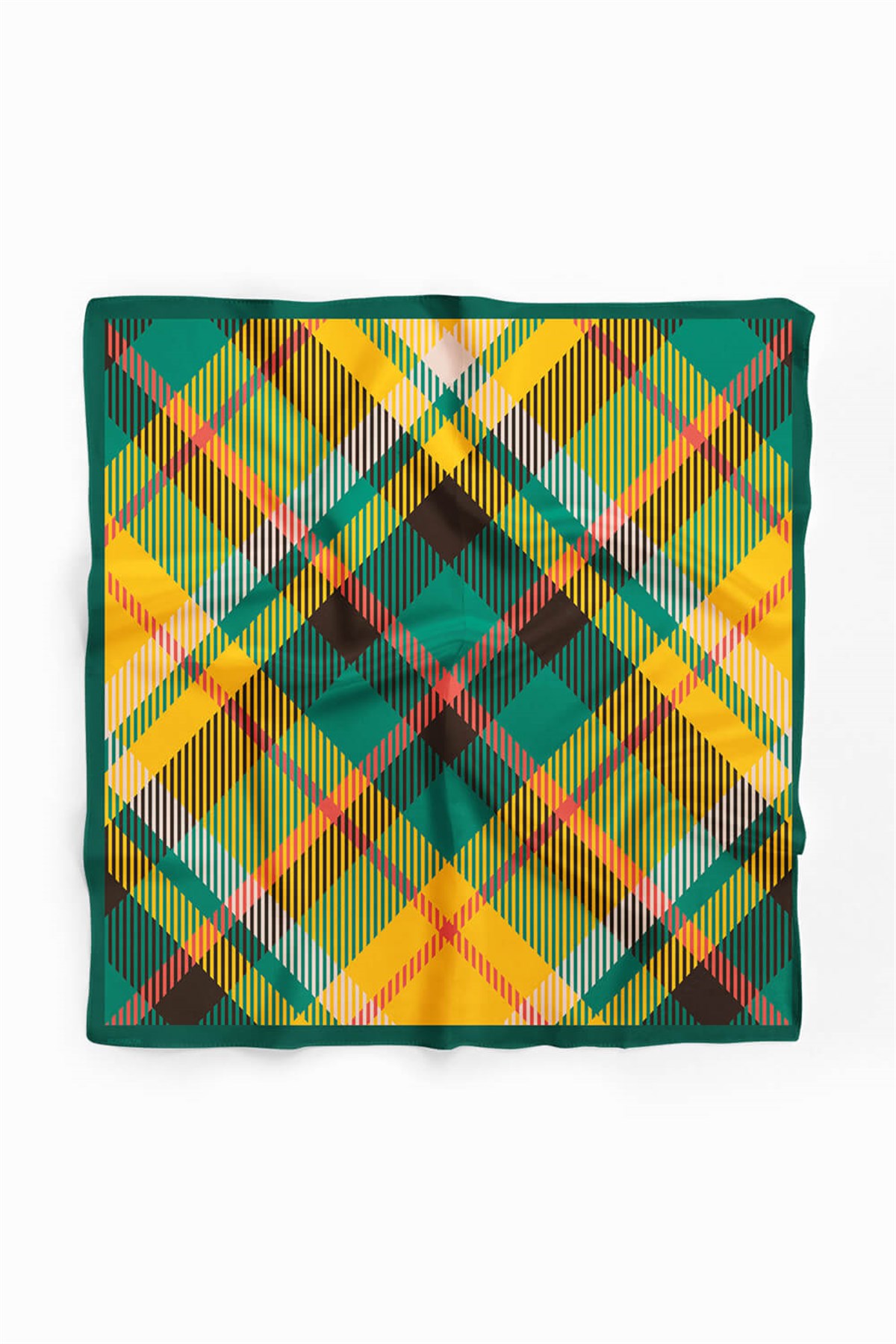 Violla D80 Kadın Ekose Desenli Bandana 50x50 Yeşil Sarı DG0200-22