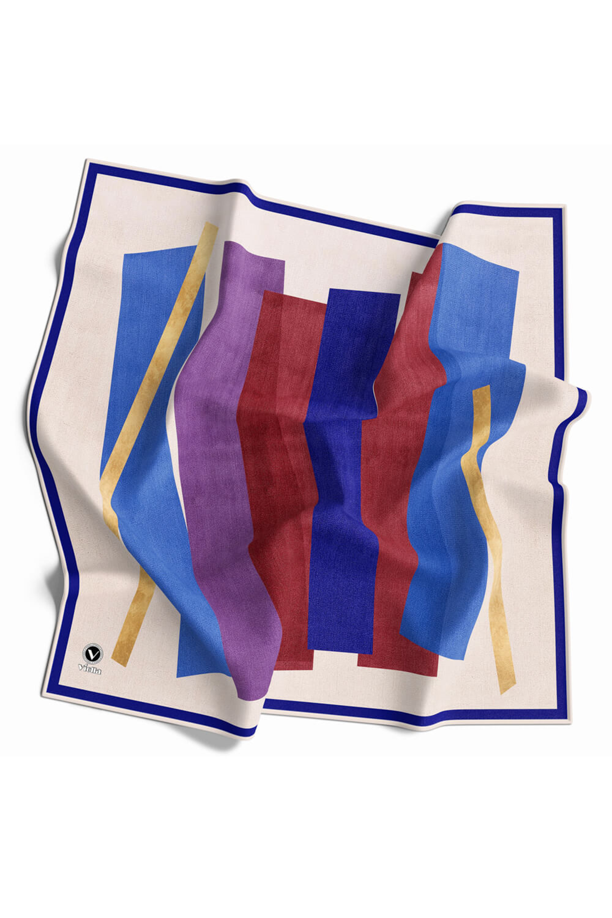 Twill Geometrik Desenli Lacivert Renkli 90x90 Eşarp (İpek İçermez) Kenar Dikiş Şekli El Dikişli