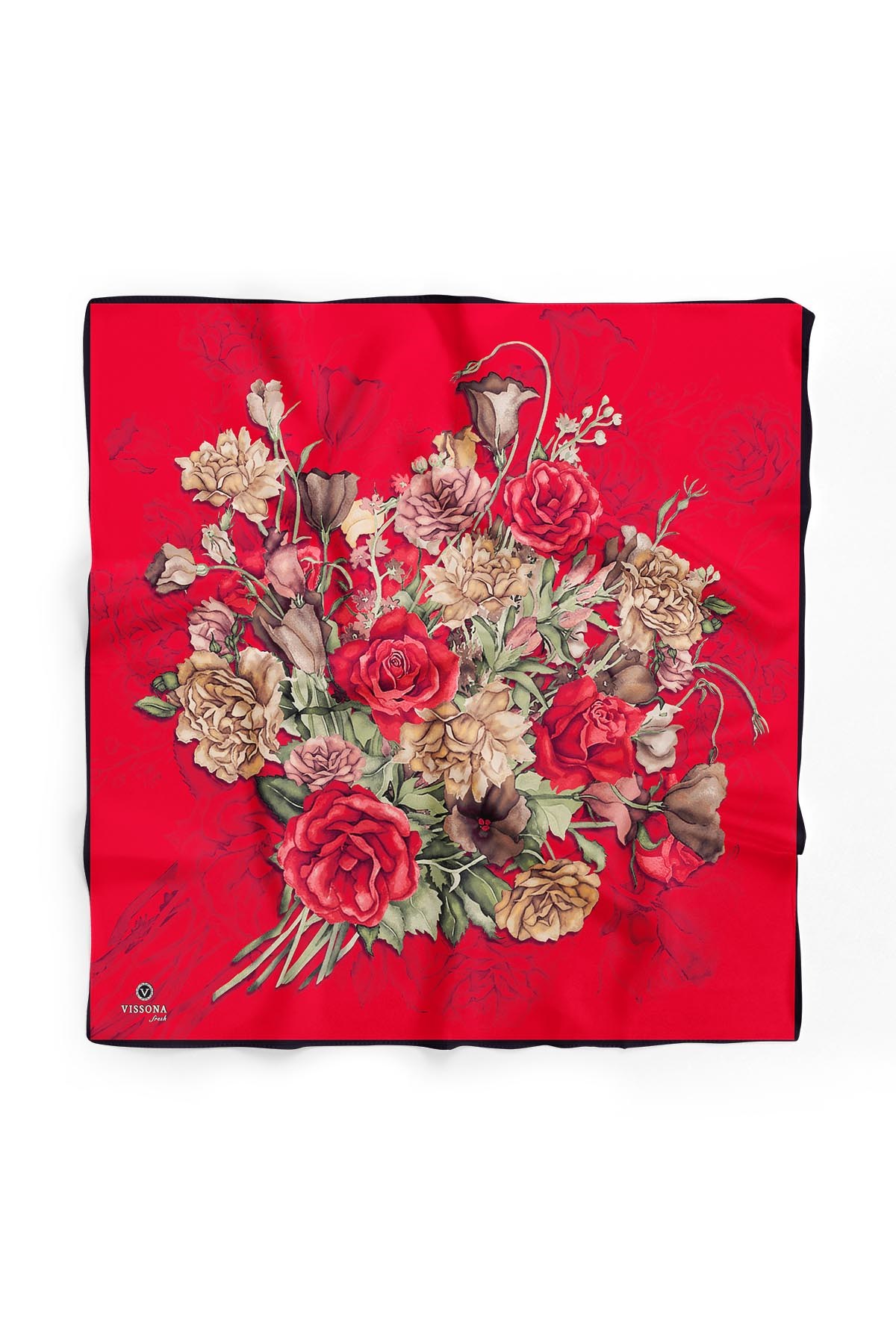 %100 İpek Kadın Desenli Bandana 80x80