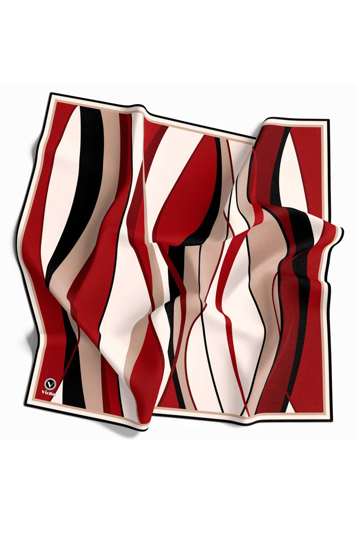 Rayon Modern Dalgalı Çizgi Desenli Bordo Renkli 90x90 Dikim Şekli : El Dikişi Eşarp (İpek İçermez)