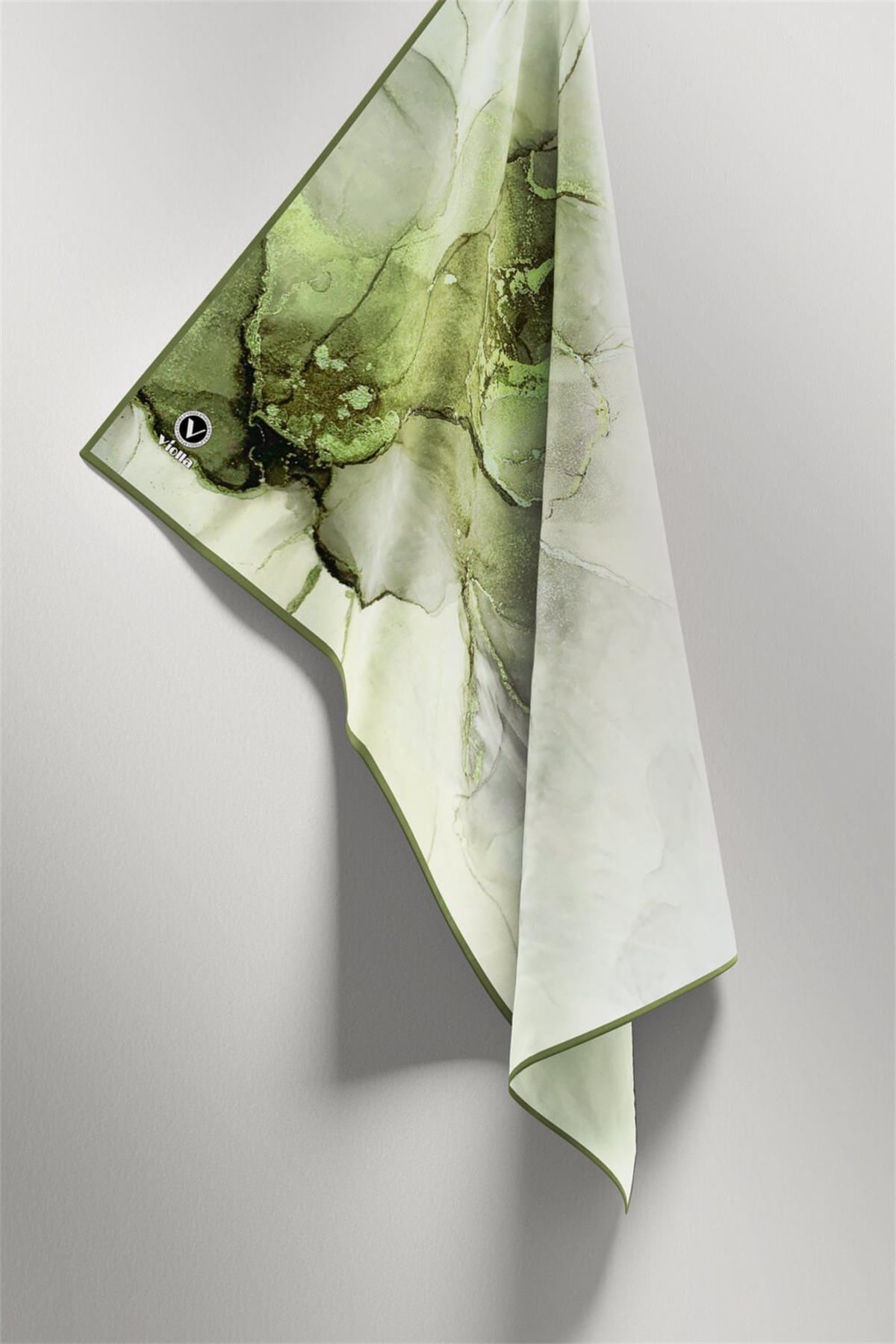 Twill Batik Desenli Haki Renkli 90x90 Eşarp (İpek İçermez) Kenar Dikiş Şekli El Dikişli