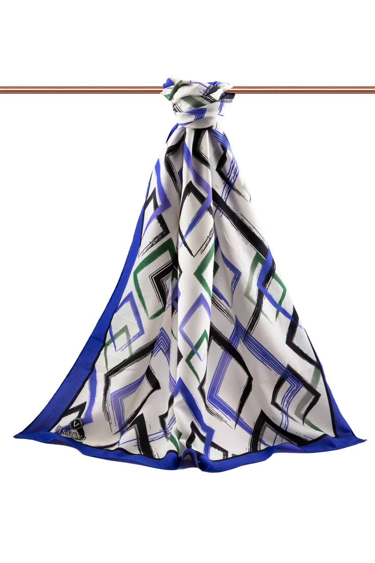 KREP GEOMETRİK DESENLİ SAKS RENKLİ 75X195 KIRIŞMAZ ŞAL
