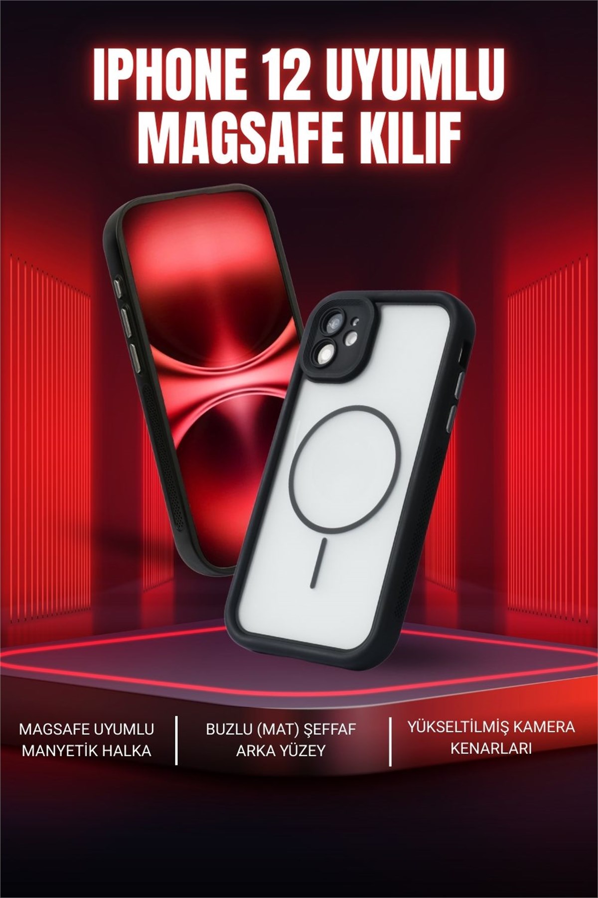 iPhone 12 Kılıf – Kamera Korumalı – MagSafe Uyumlu – Siyah Renk – Mat Silikon Telefon Kılıfı