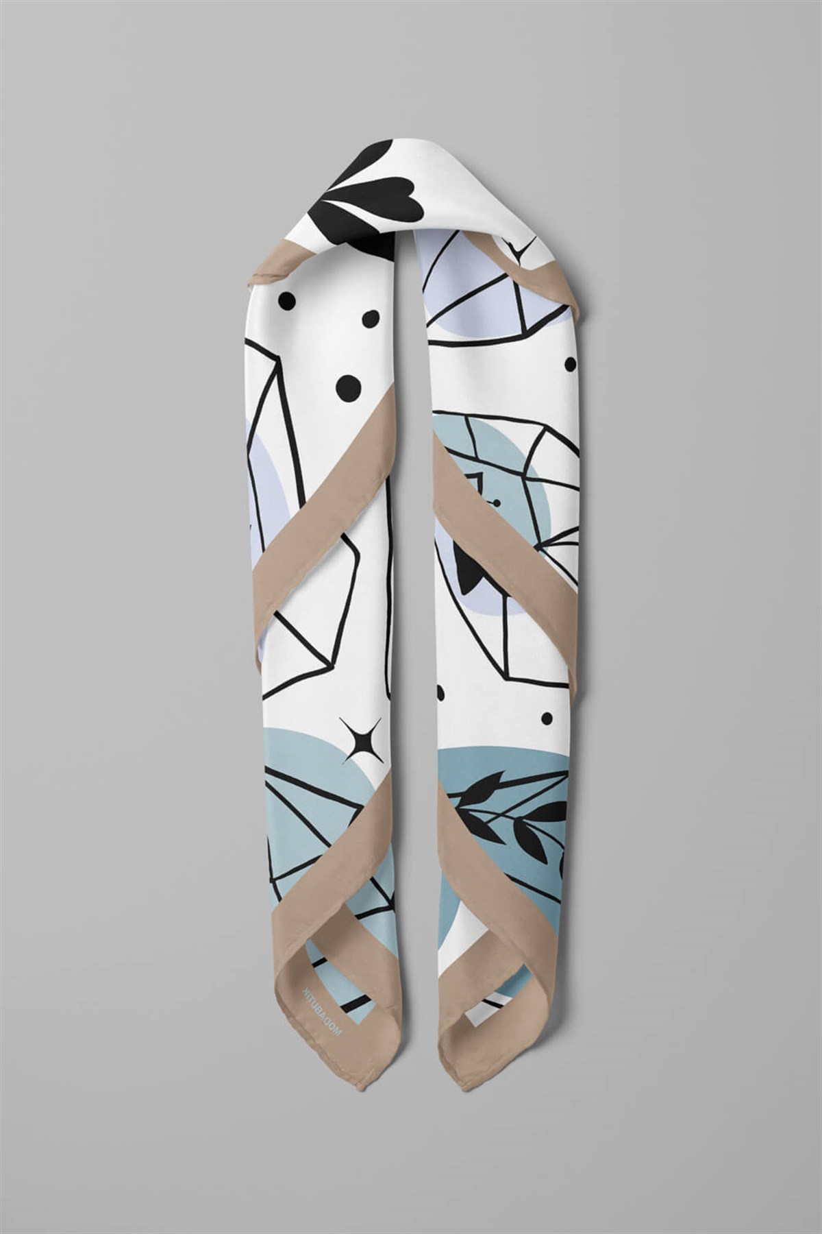 Violla Y11 Kadın Geometrik Desenli Bandana 50x50 Siyah Beyaz Mavi DG0474-22