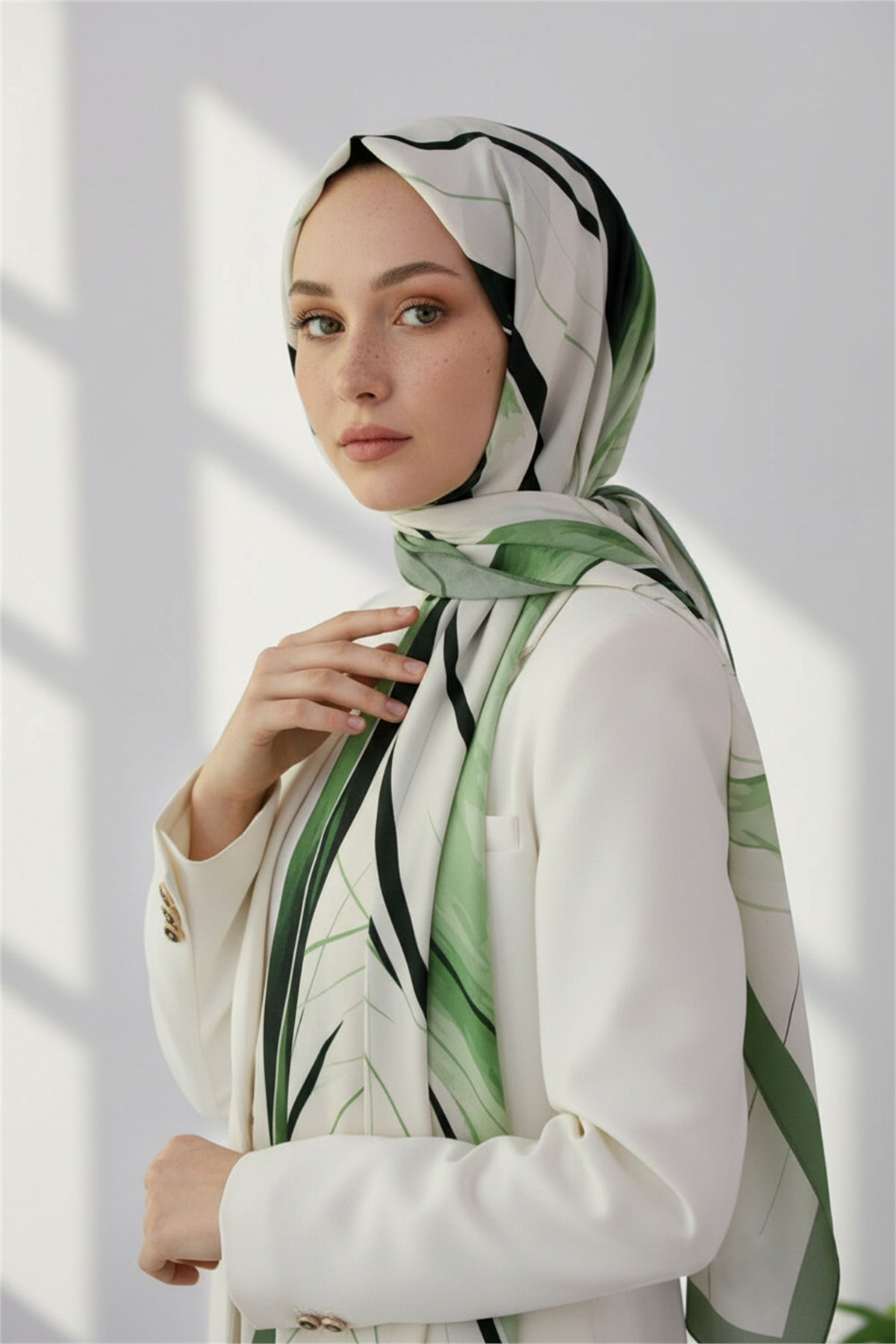 KREP ÇİZGİ DESENLİ MİNT YEŞİLİ RENKLİ 75X195 KIRIŞMAZ ŞAL