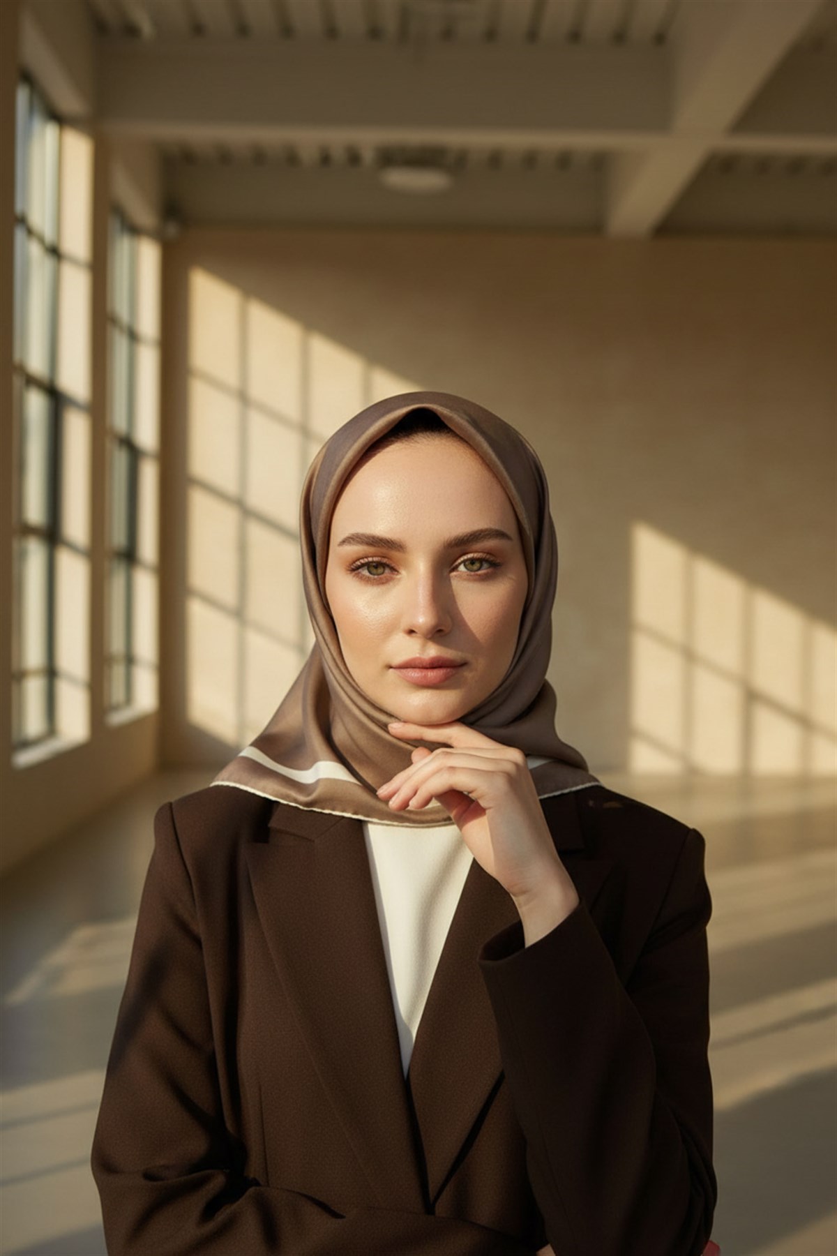 100% Twill İpek Düz Renk Bordür Desenli Taş - Krem Renkli Daha Tok Exclusive Serisi 90x90 Dikim Şekli : El Dikişi Eşarp