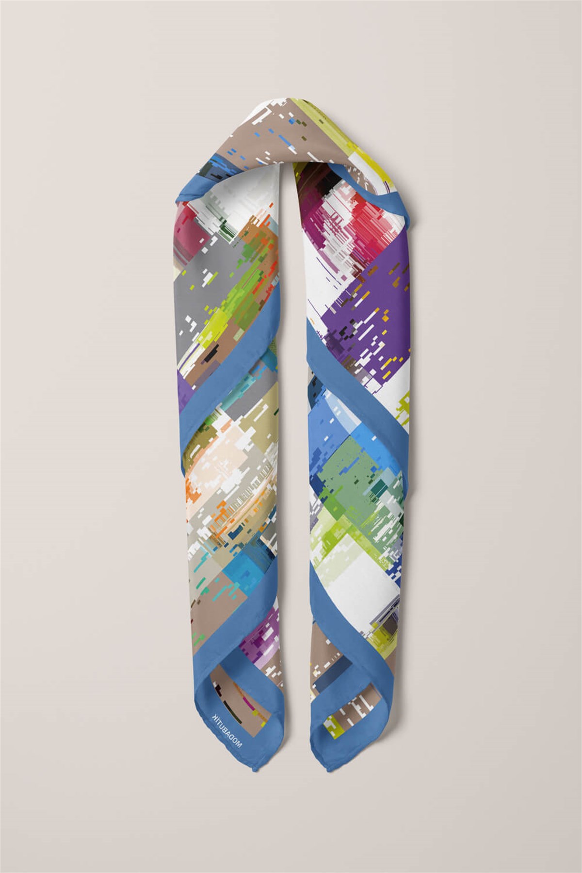 Violla D78 Kadın Ekose Desenli Bandana 50x50 Mavi DG0197-22