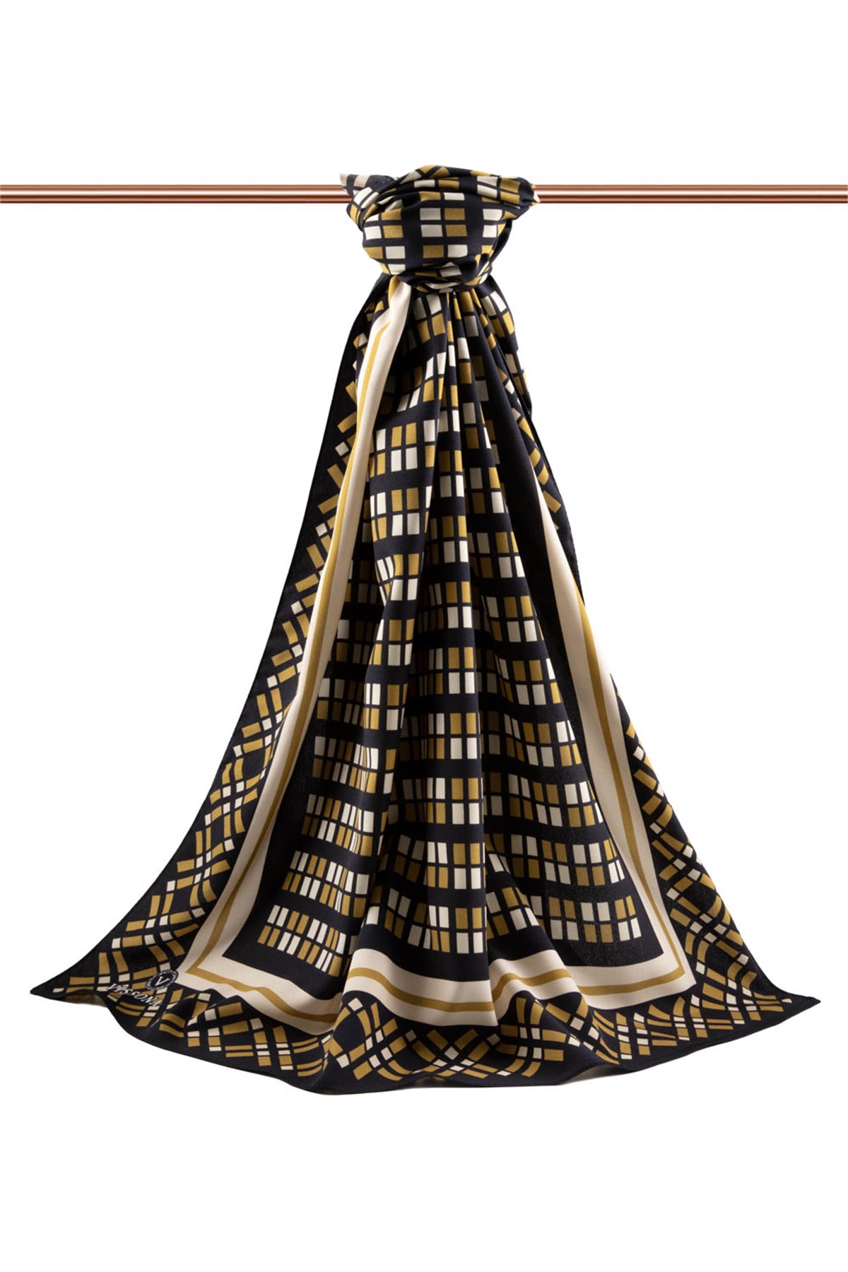 KREP KARE DESENLİ GOLD RENKLİ 75X195 KIRIŞMAZ ŞAL