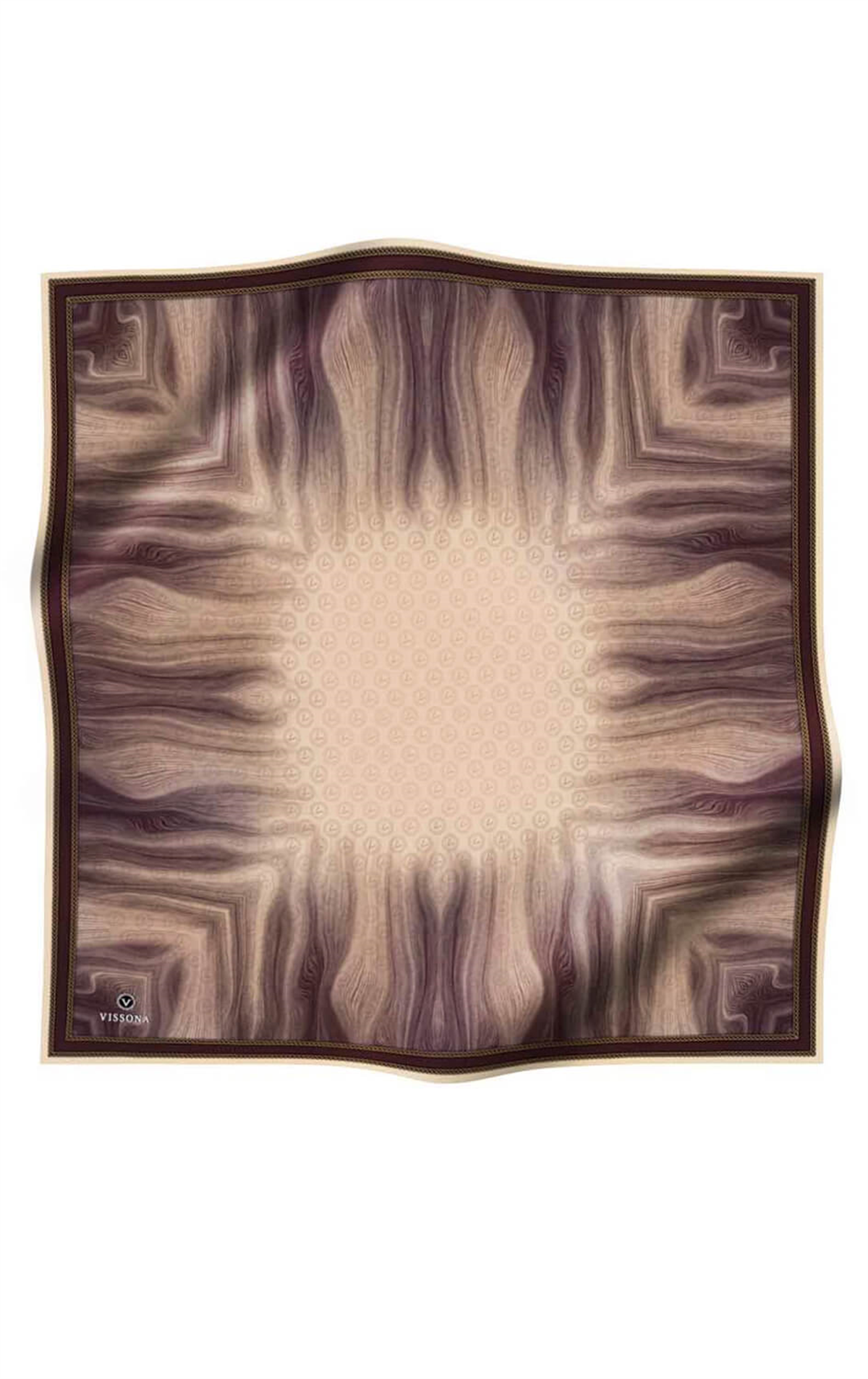 100% Twill İpek Monogram Desenli Bej Renkli 90x90 Dikim Şekli : El Dikişi Eşarp