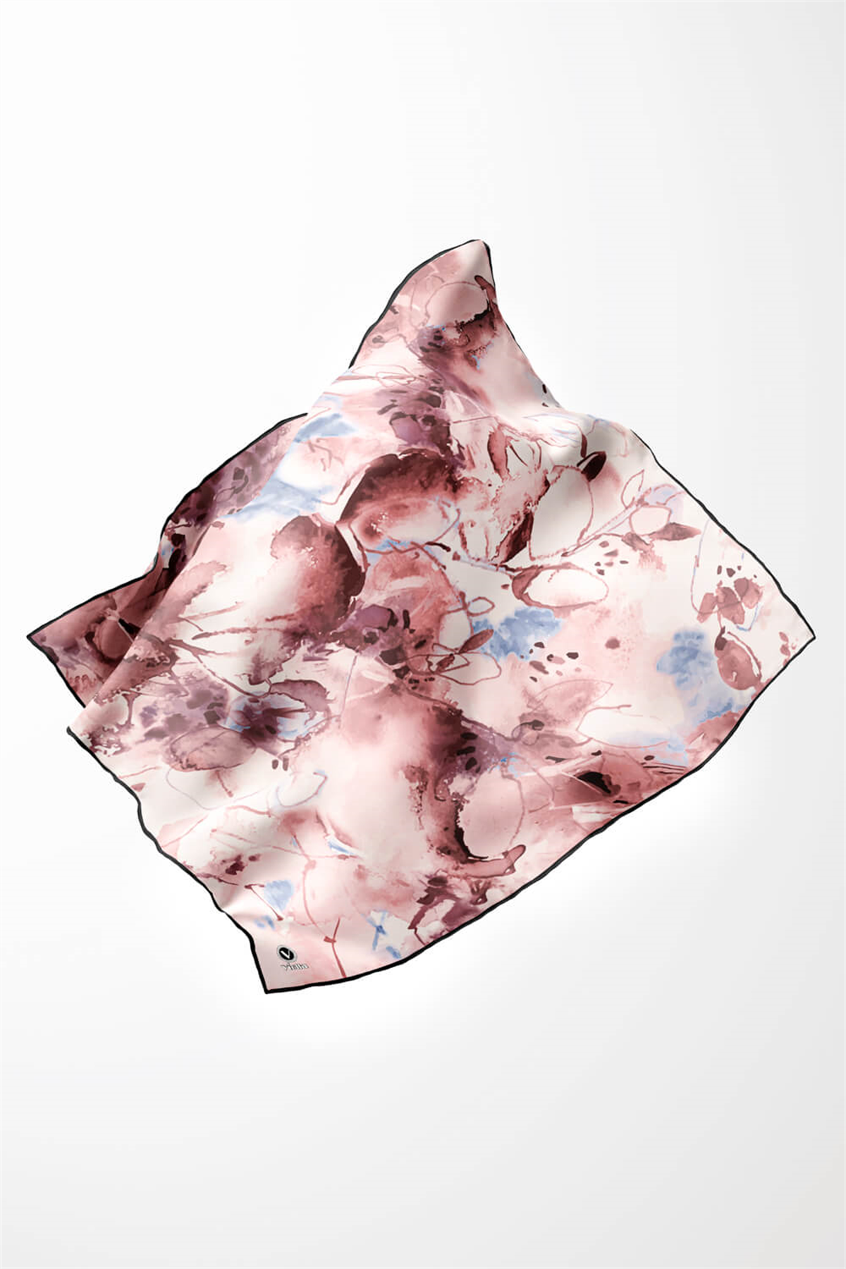 Twill Batik Çiçek Desenli Pudra Renkli 90x90 Eşarp (İpek İçermez) Kenar Dikiş Şekli El Dikişli