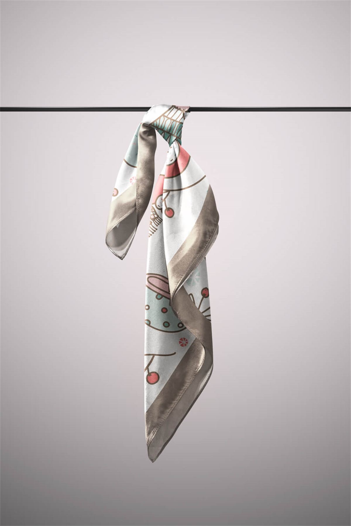 Y56 Kadın Winter Desenli Bandana 50x50 Beyaz DG0138-22