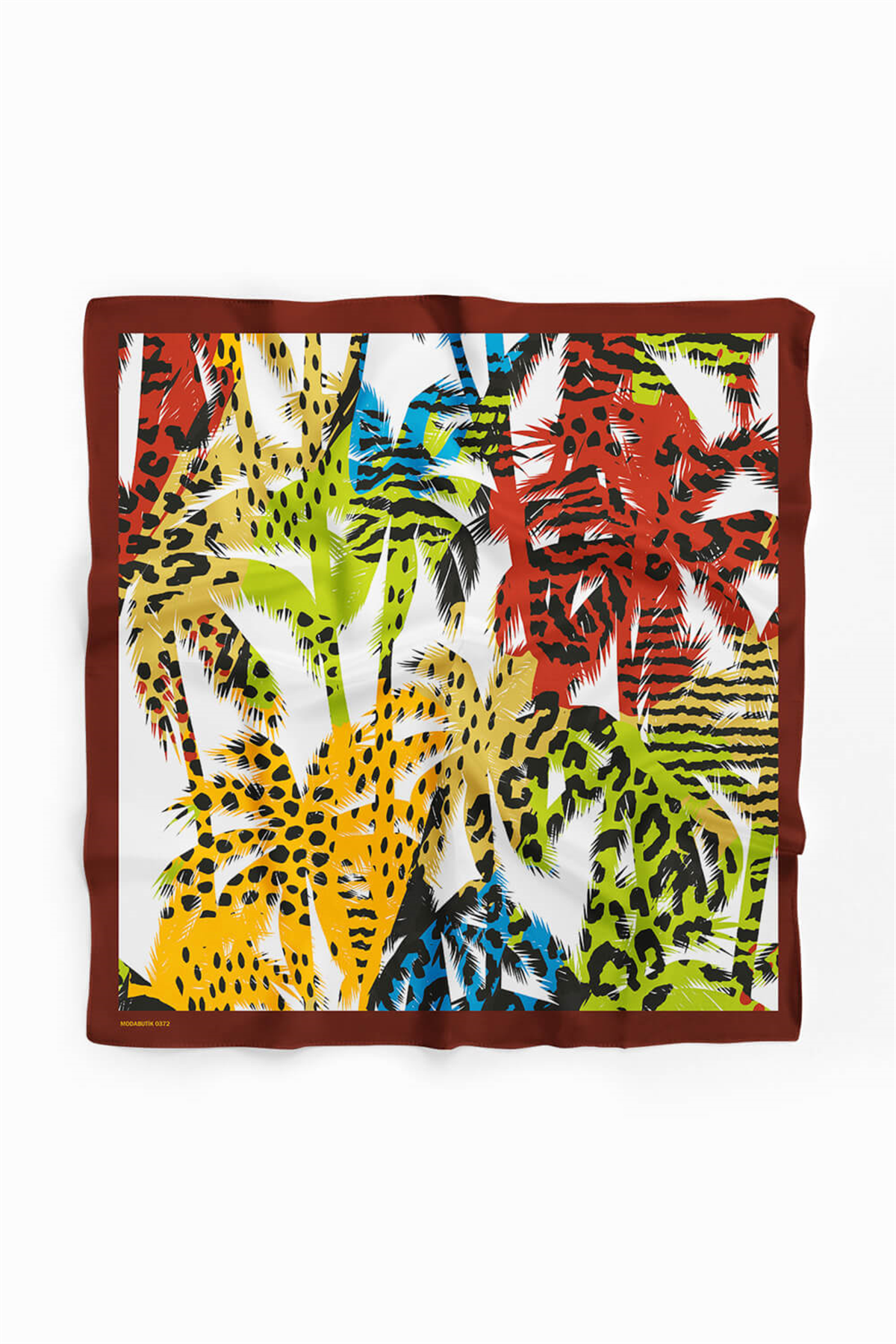 C114 Kadın Egzotik Desenli Bandana 50x50 Yeşil Sarı DG0372-22