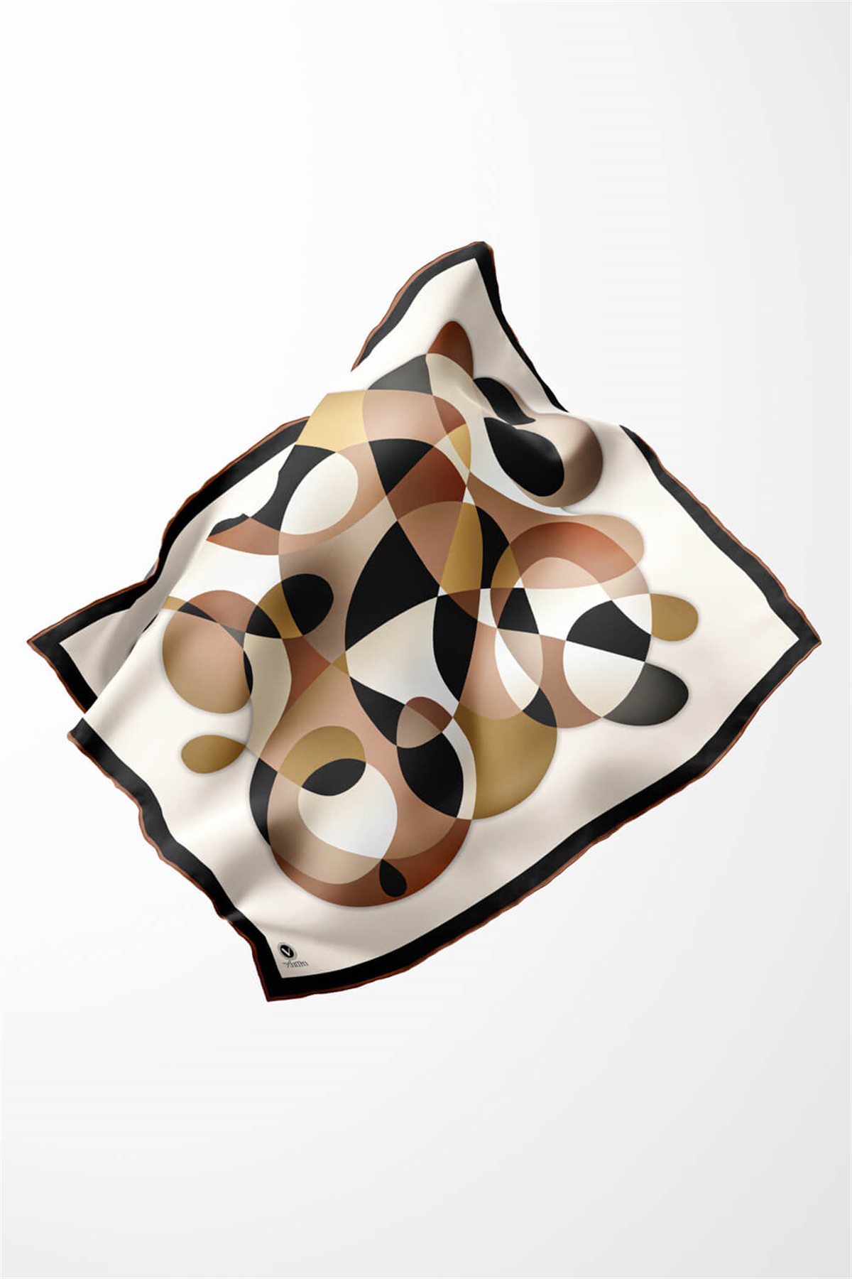 Twill Geometrik Desenli Hardal Renkli 90x90 Eşarp (İpek İçermez) Kenar Dikiş Şekli El Dikişli