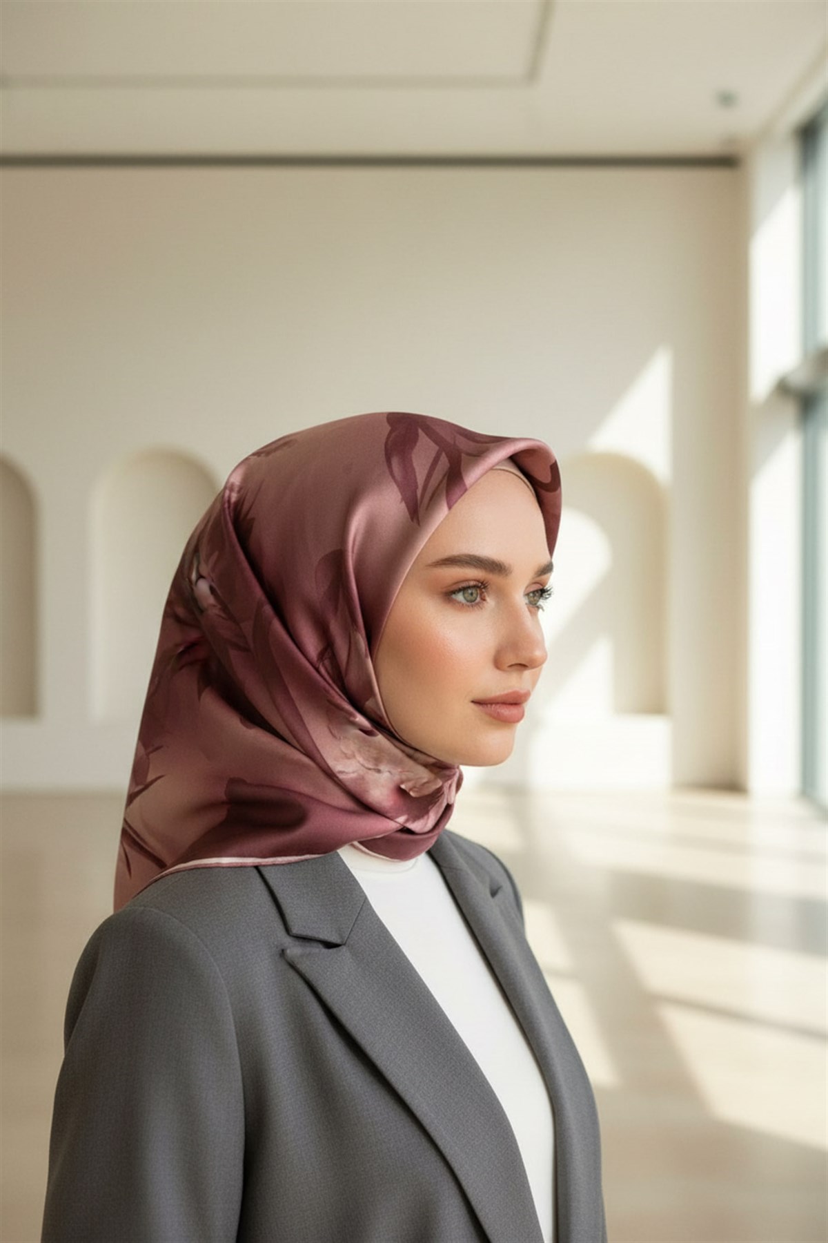 % 57 İPEK % 43 VİSKON Twill İpek Çiçek Desenli Pudra Renkli 90x90 Dikim Şekli : El Dikişi Eşarp