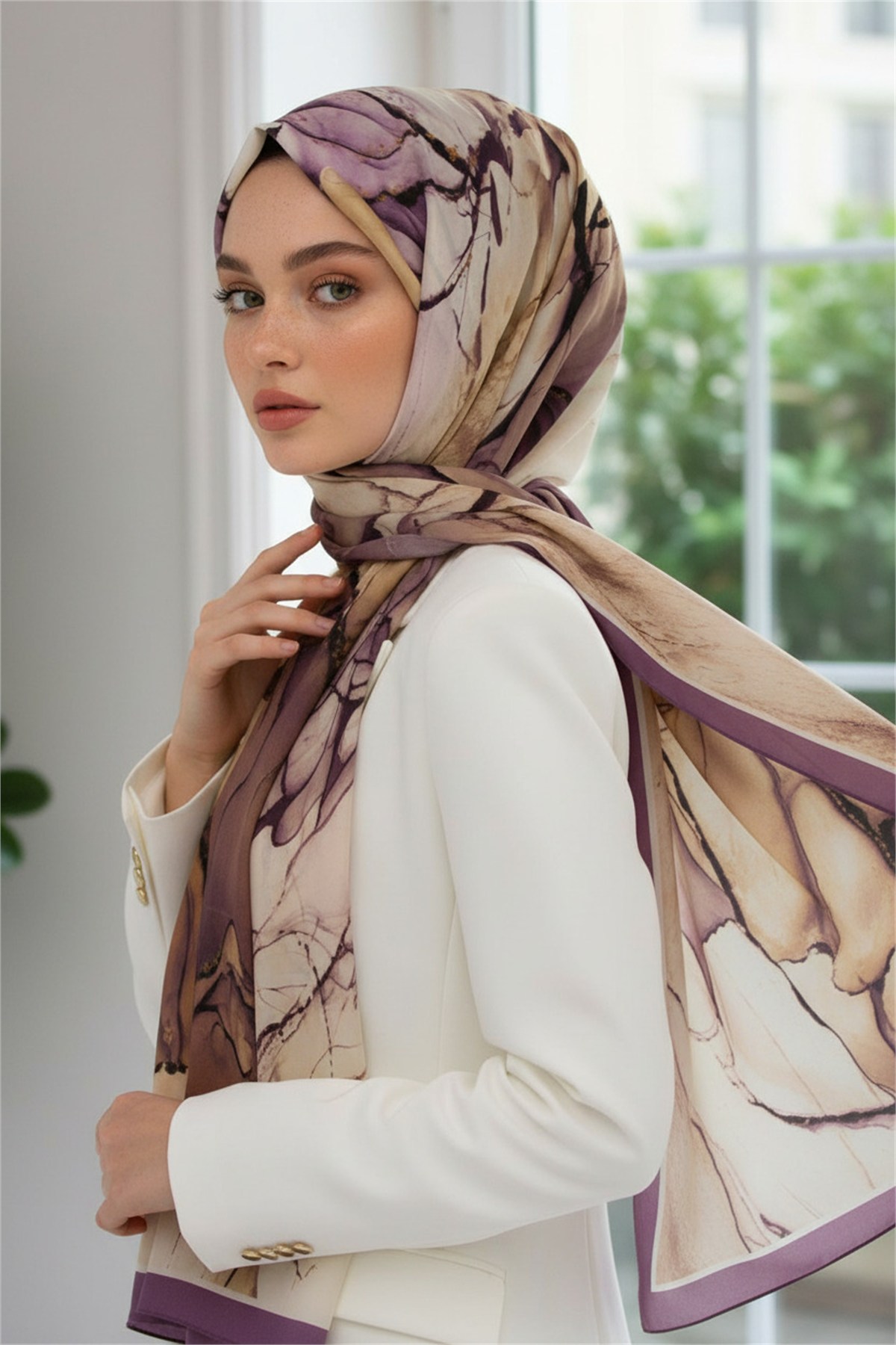 KREP BATİK DESENLİ LİLA RENKLİ 75X195 KIRIŞMAZ ŞAL